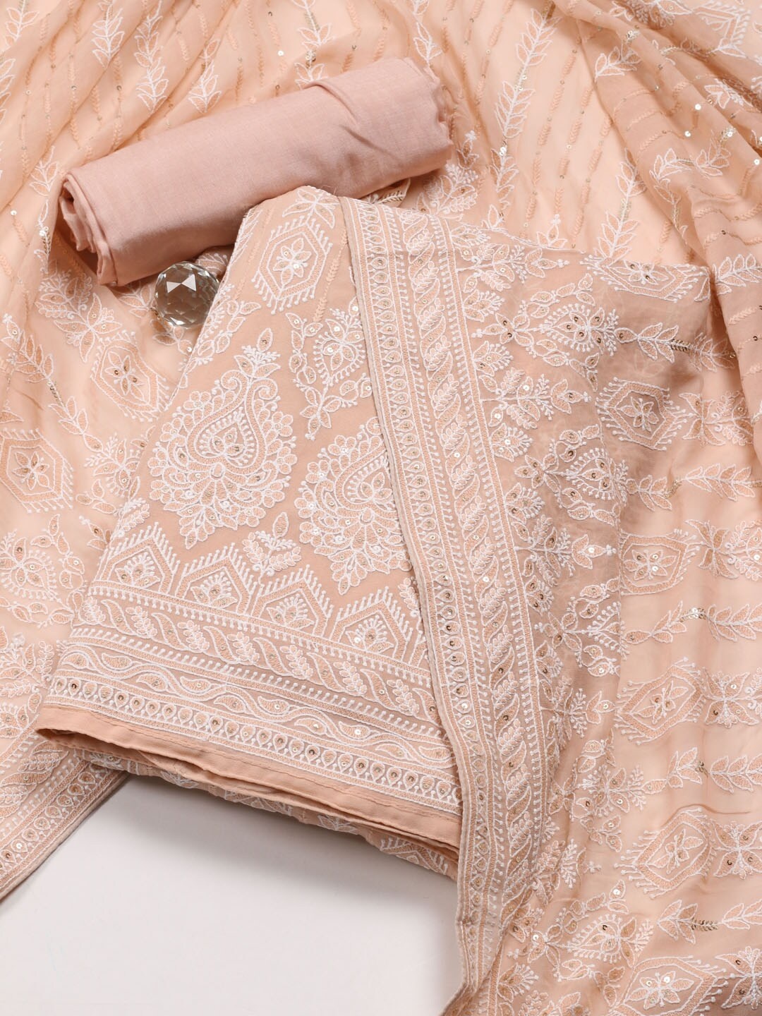 

Meena Bazaar Embroidered Unstitched Dress Material, Peach