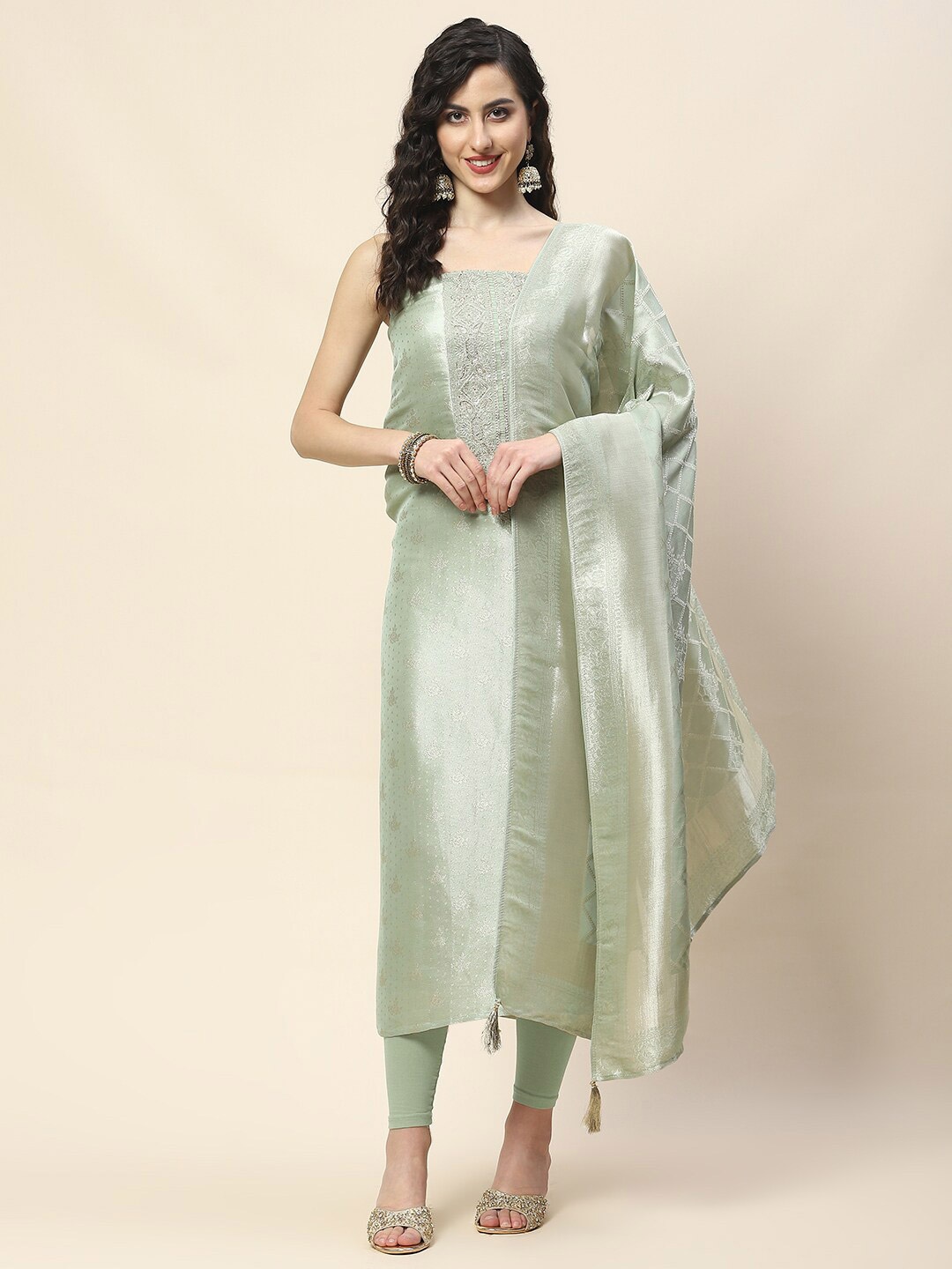 

Meena Bazaar Art Silk Unstitched Dress Material, Green