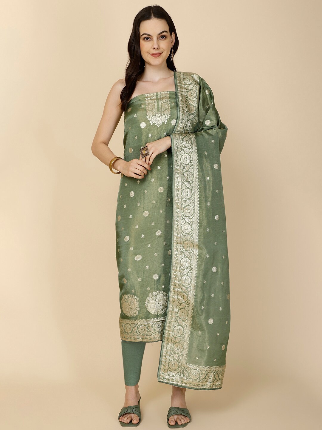 

Meena Bazaar Unstitched Dress Material, Green