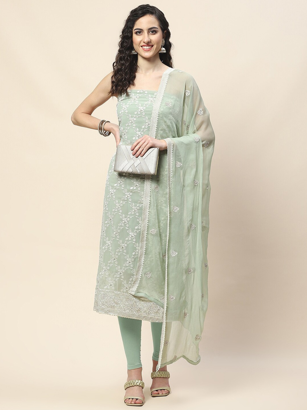 

Meena Bazaar Embroidered Unstitched Dress Material, Green