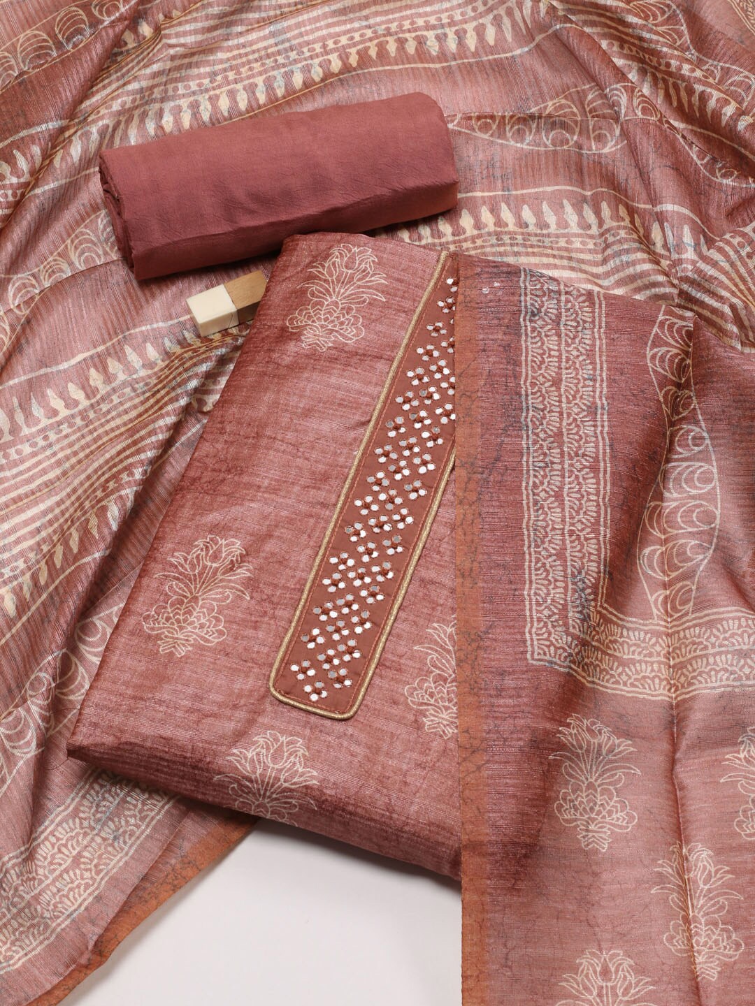 

Meena Bazaar Printed Art Silk Unstitched Dress Material, Pink