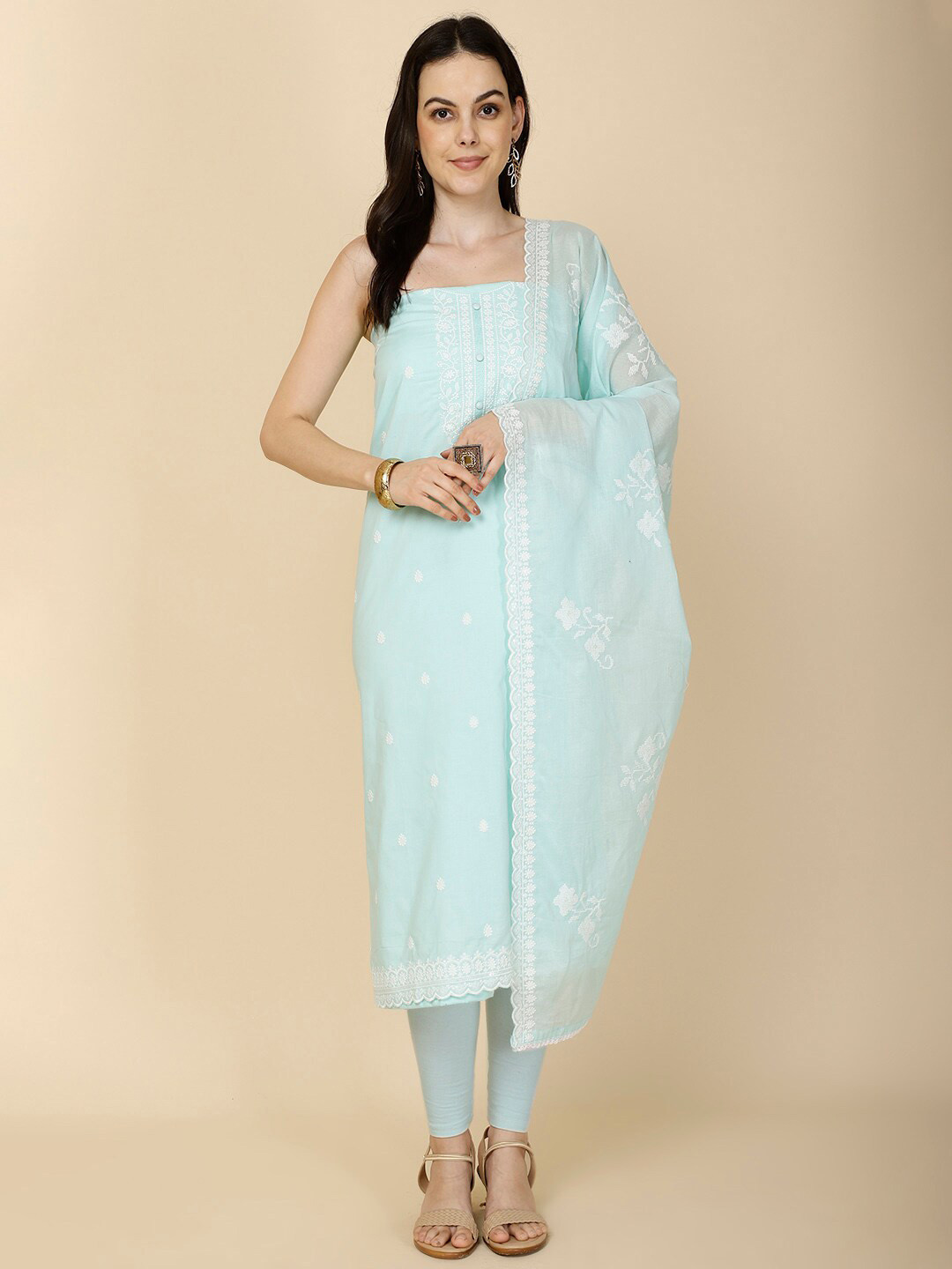 

Meena Bazaar Ethnic Motifs Embroidered Unstitched Dress Material, Blue