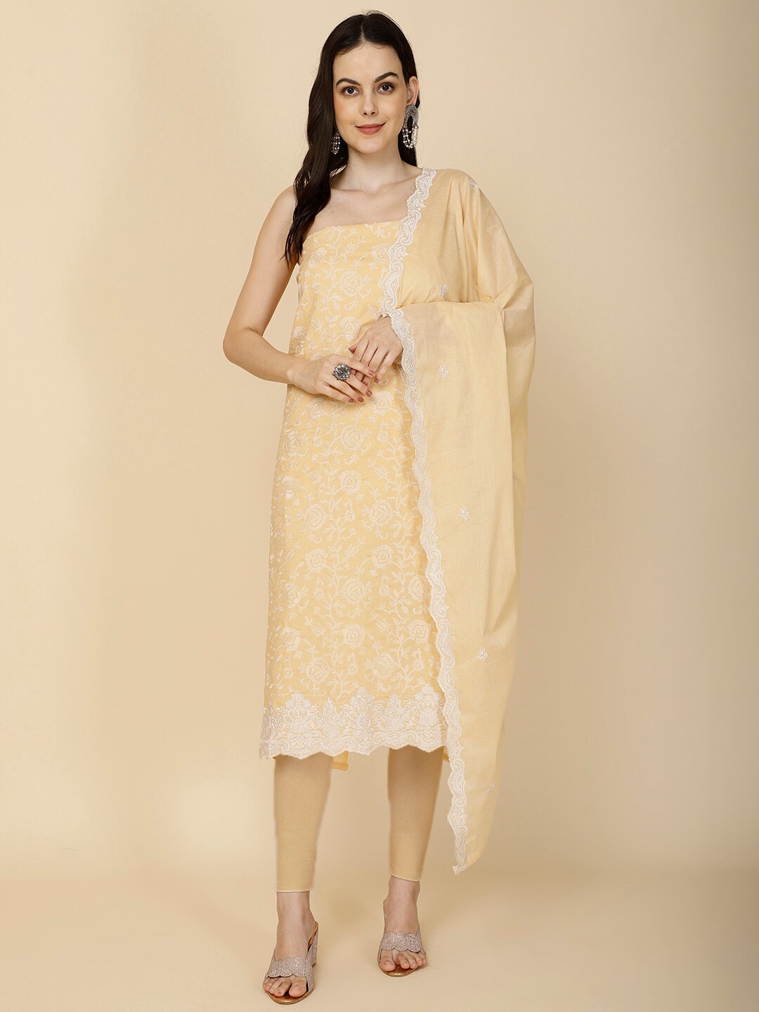 

Meena Bazaar Floral Embroidered Unstitched Dress Material, Yellow