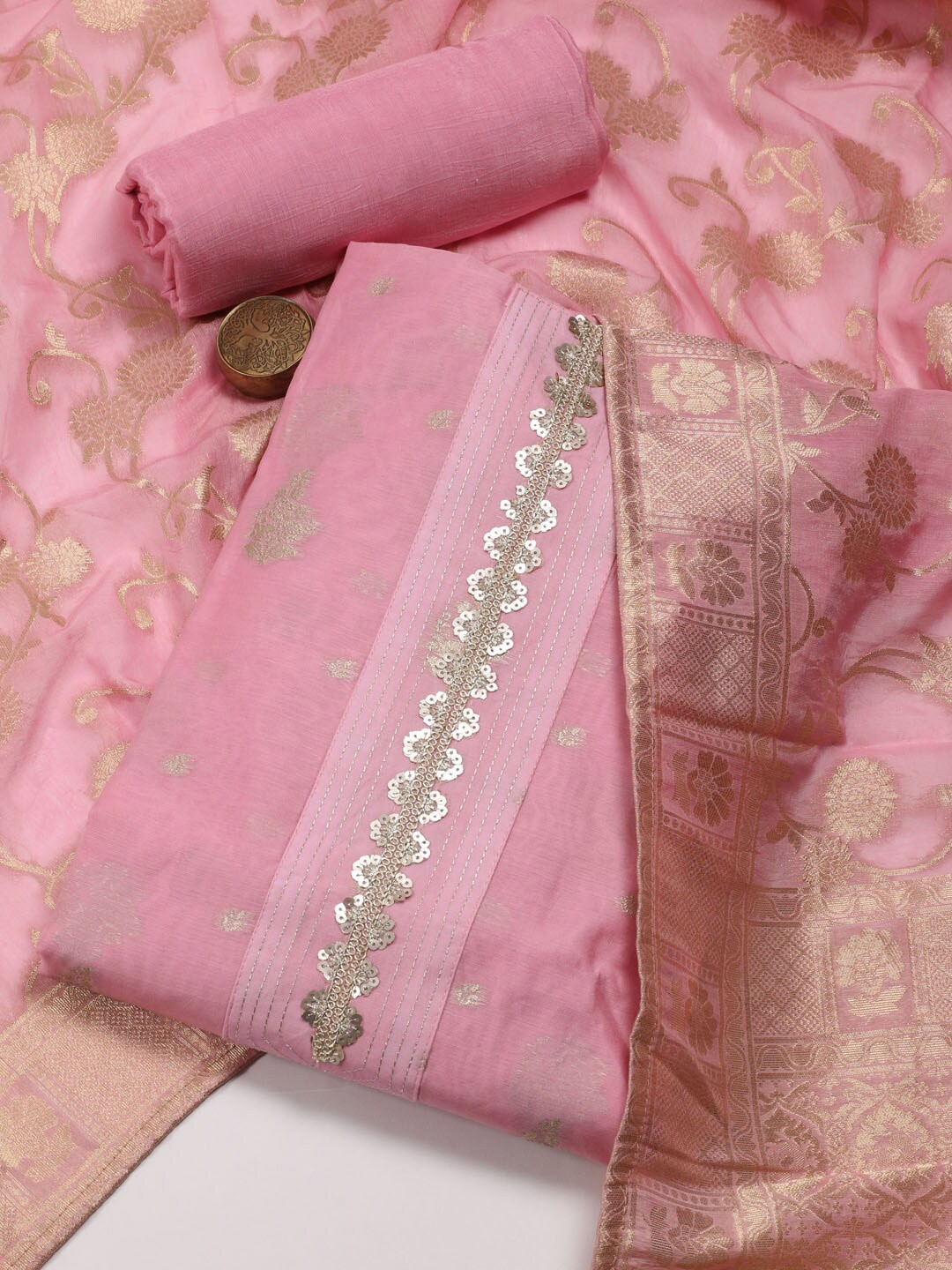 

Meena Bazaar Art Silk Unstitched Dress Material, Pink