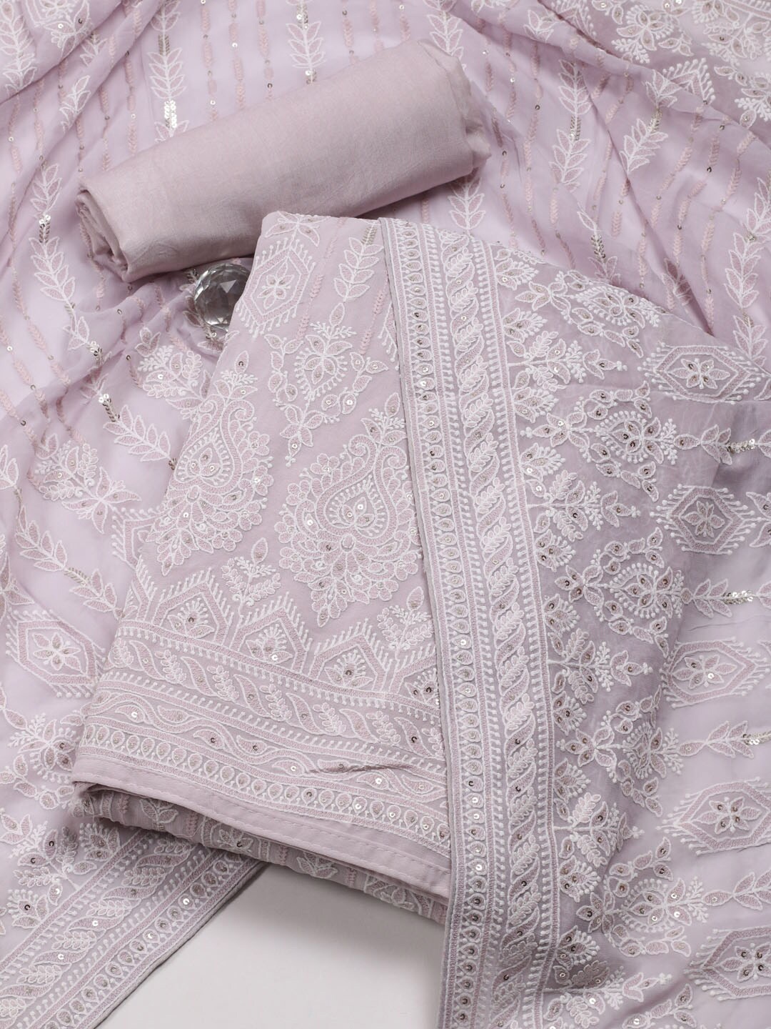 

Meena Bazaar Embroidered Unstitched Dress Material, Lavender