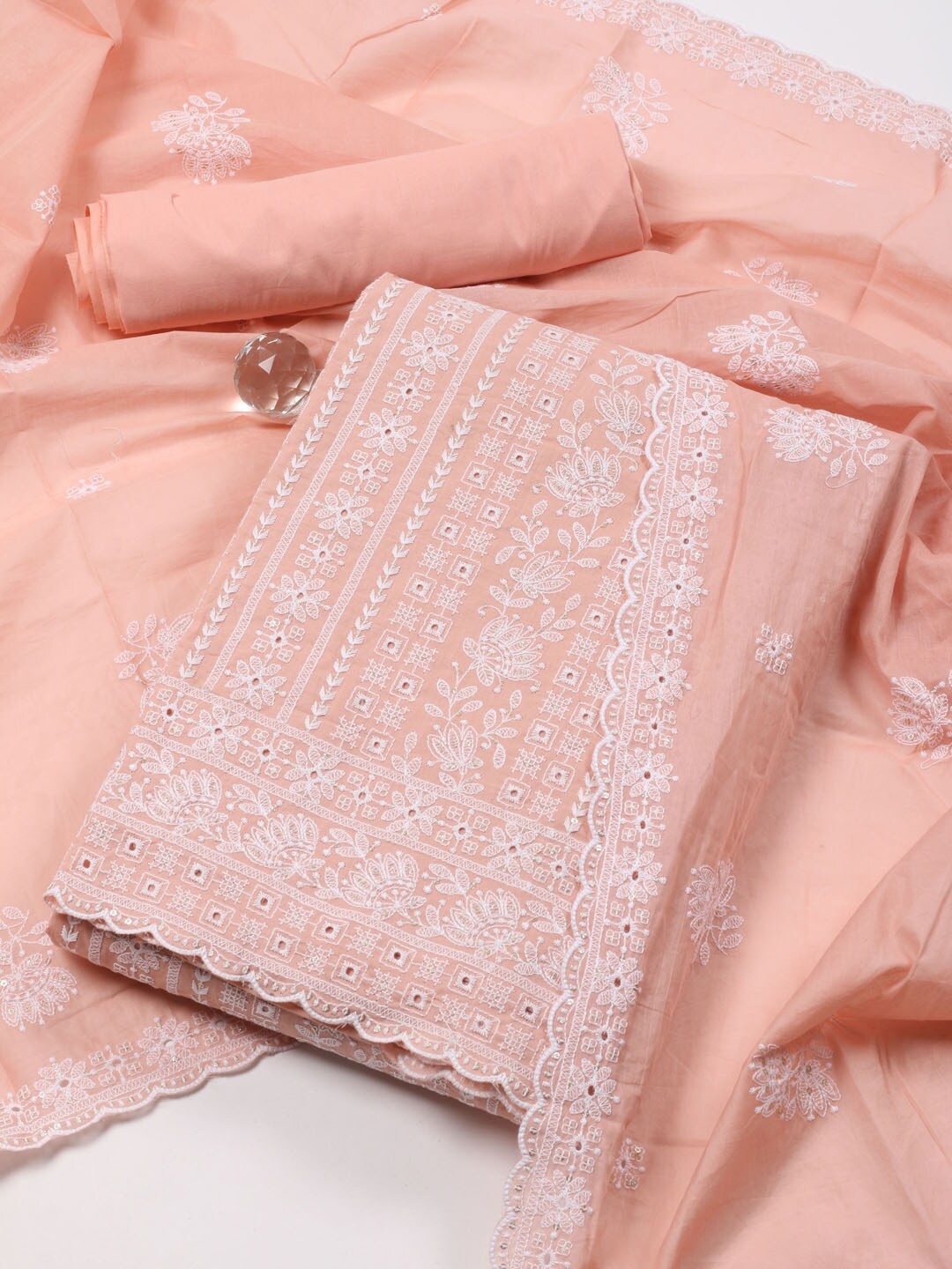 

Meena Bazaar Floral Embroidered Sequined Unstitched Dress Material, Peach