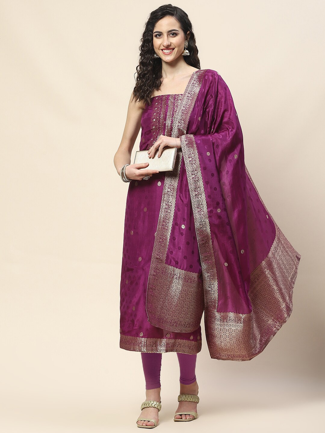 

Meena Bazaar Embroidered Unstitched Dress Material, Purple