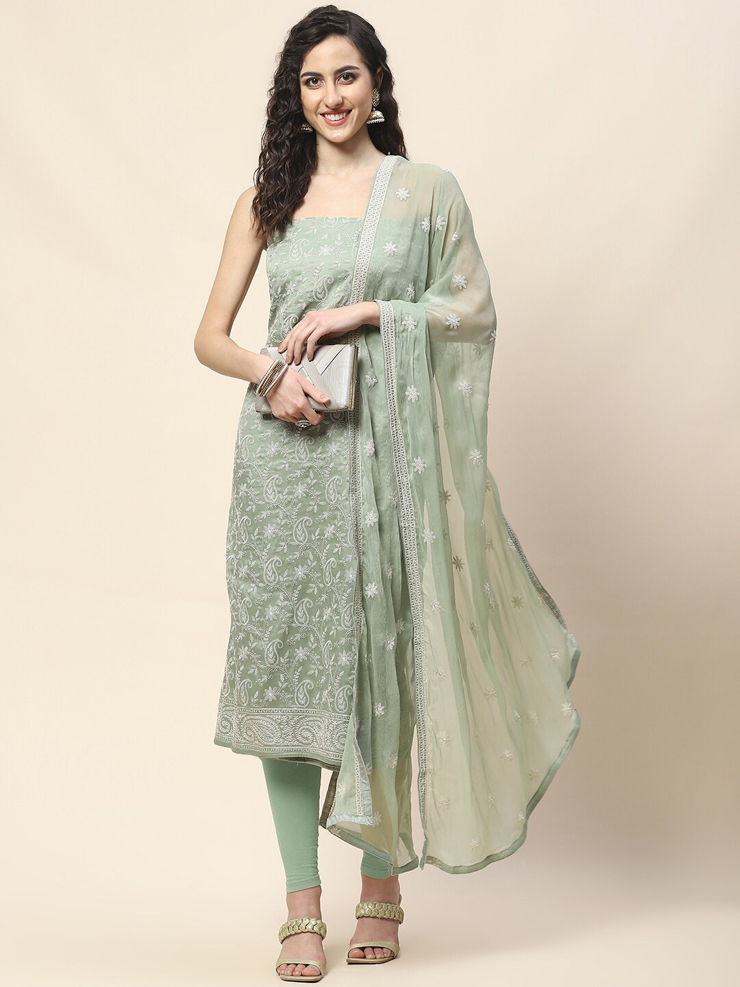 

Meena Bazaar Embroidered Unstitched Dress Material, Green
