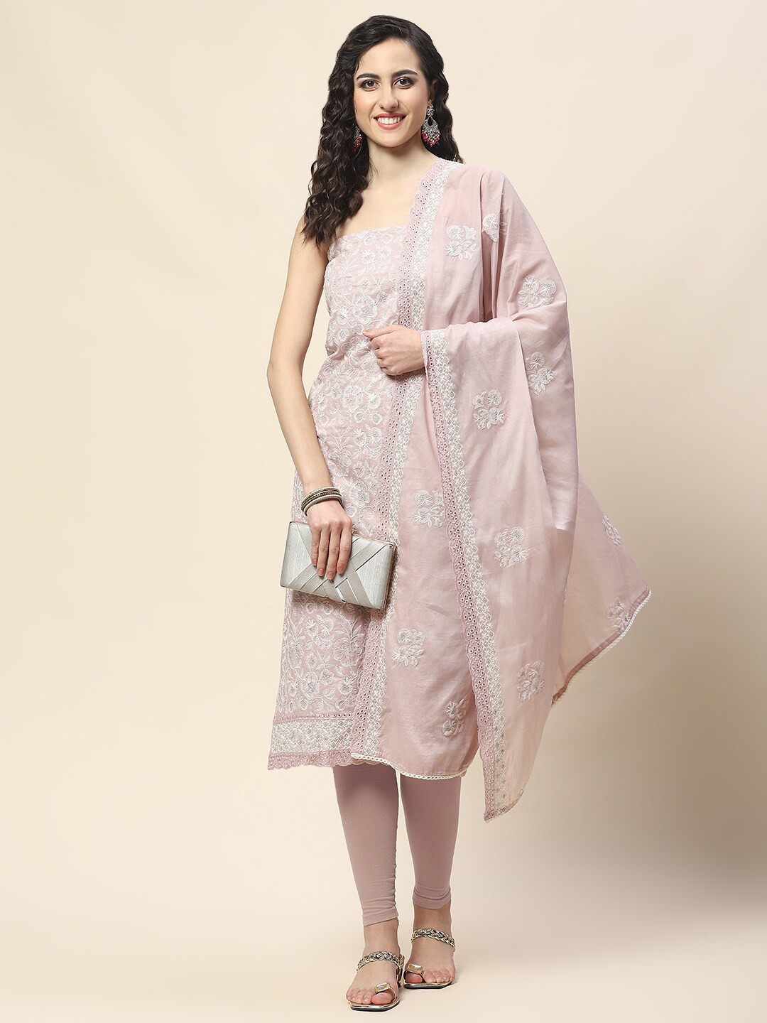 

Meena Bazaar Ethnic Motifs Embroidered Unstitched Dress Material, Lavender