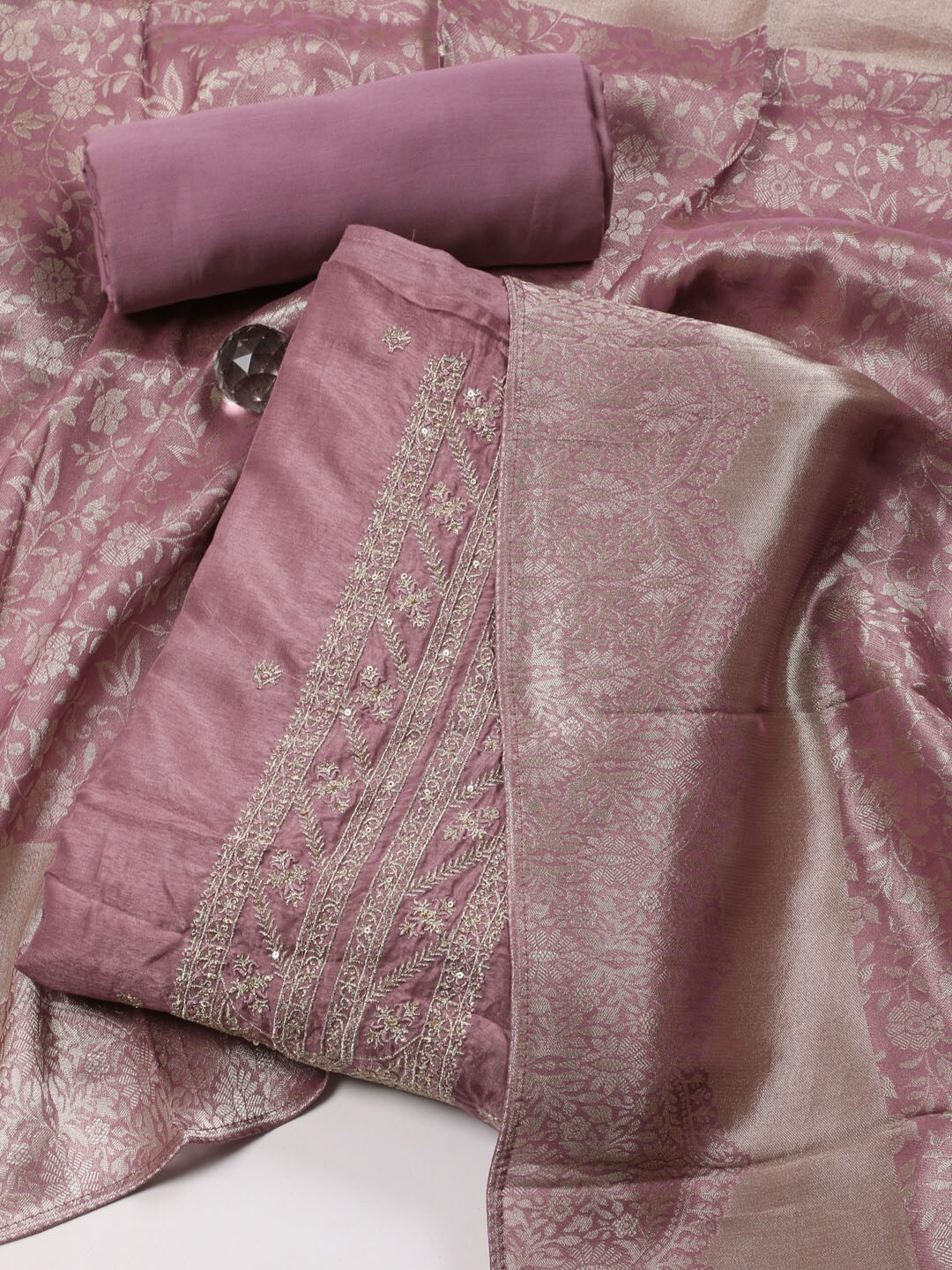 

Meena Bazaar Embroidered Art Silk Unstitched Dress Material, Pink