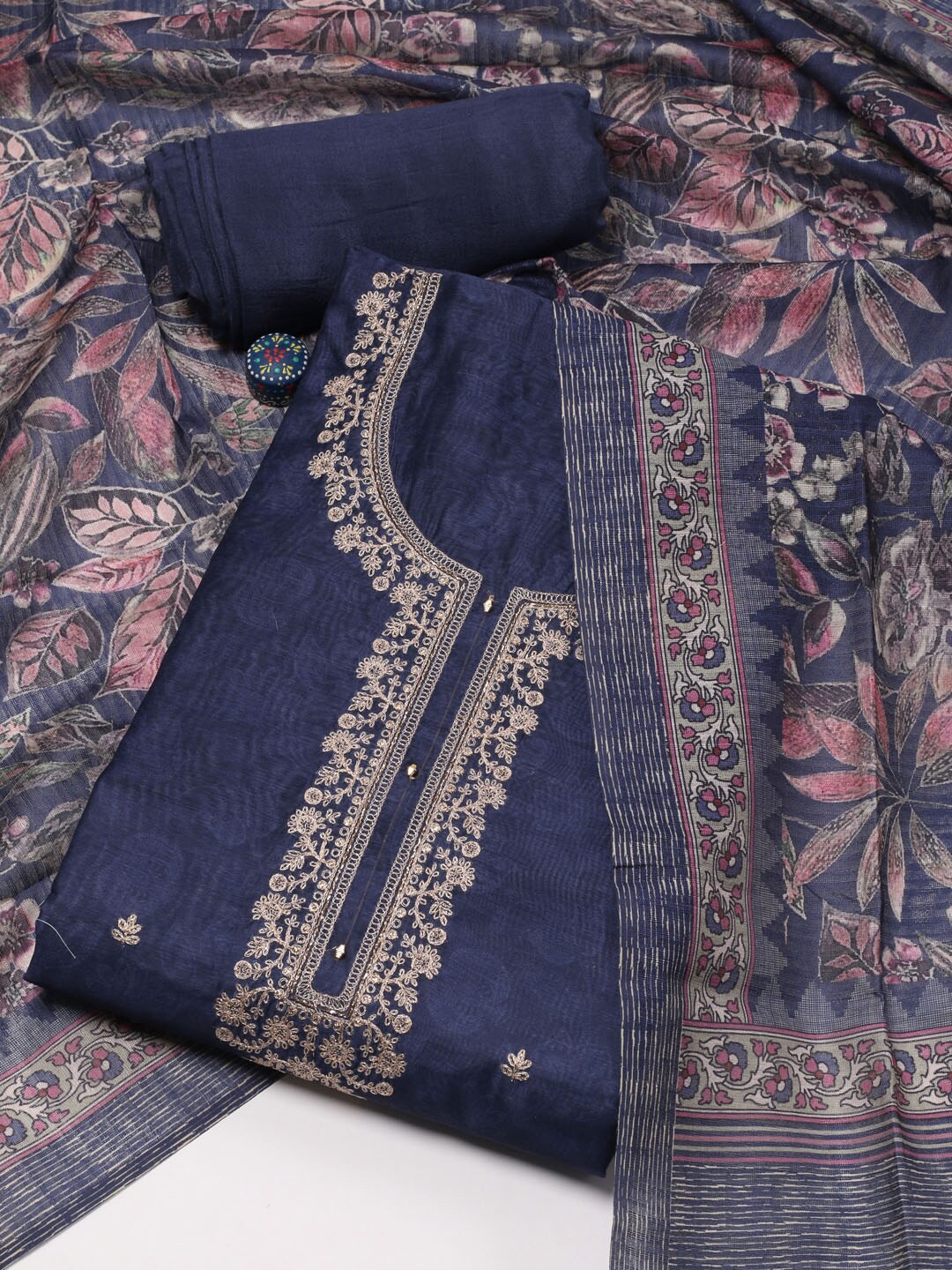 

Meena Bazaar Printed Art Silk Unstitched Dress Material, Blue