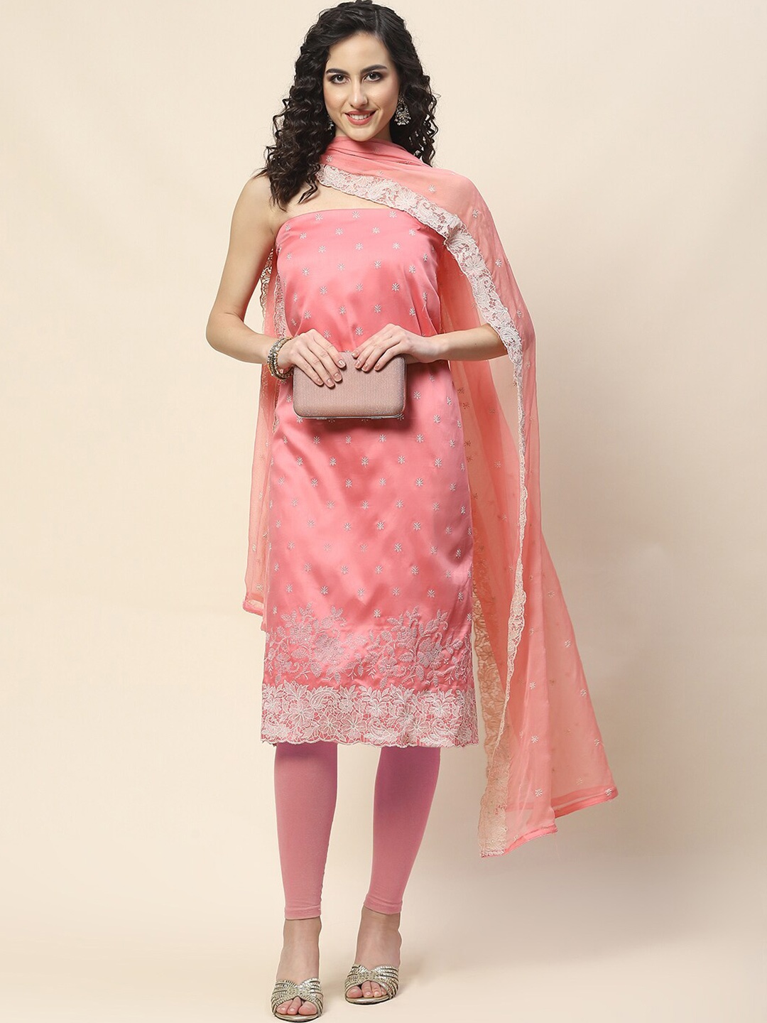 

Meena Bazaar Embroidered Unstitched Dress Material, Pink