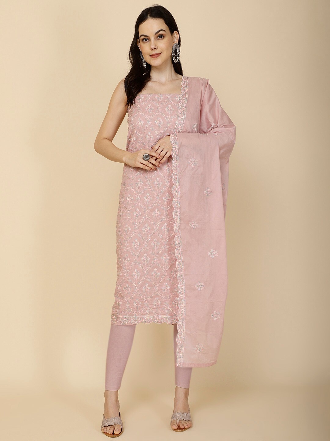 

Meena Bazaar Ethnic Motifs Embroidered Unstitched Dress Material, Lavender
