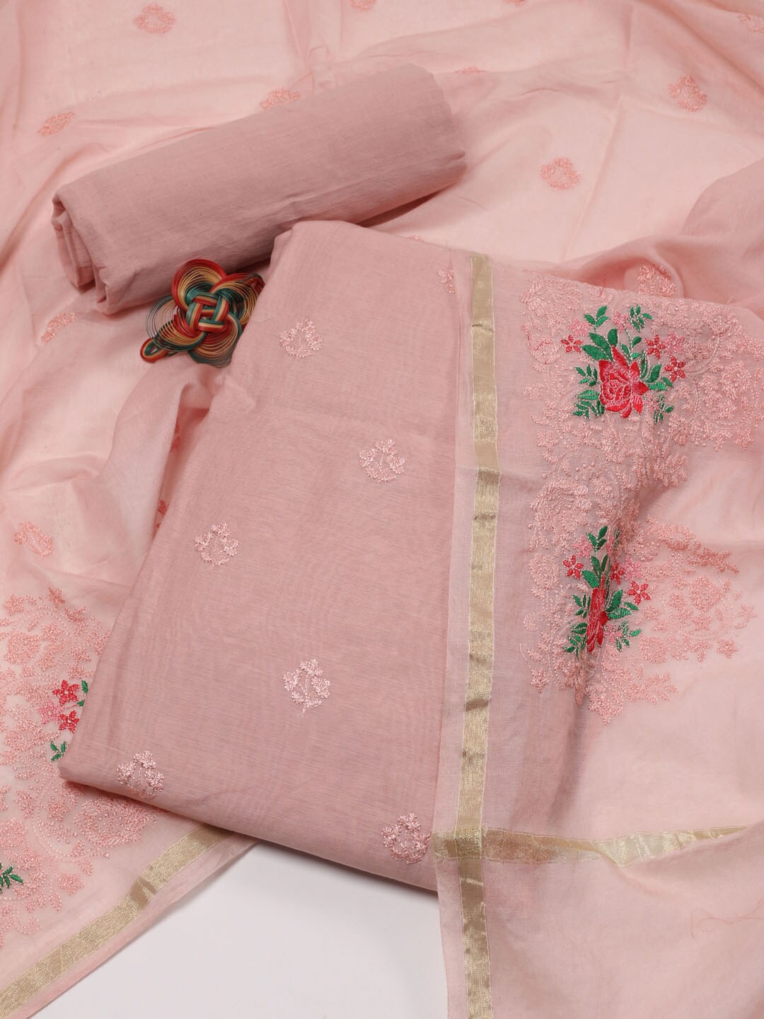 

Meena Bazaar Ethnic Motifs Embroidered Unstitched Dress Material, Pink