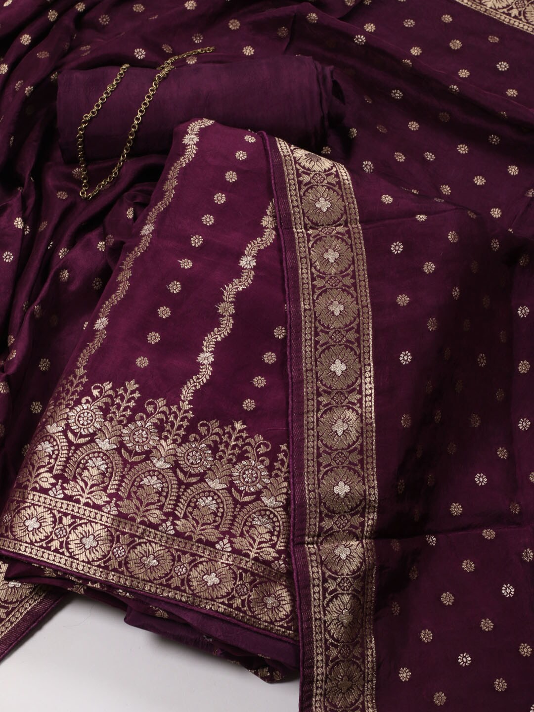 

Meena Bazaar Floral Woven Design Art Silk Unstitched Dress Material, Purple