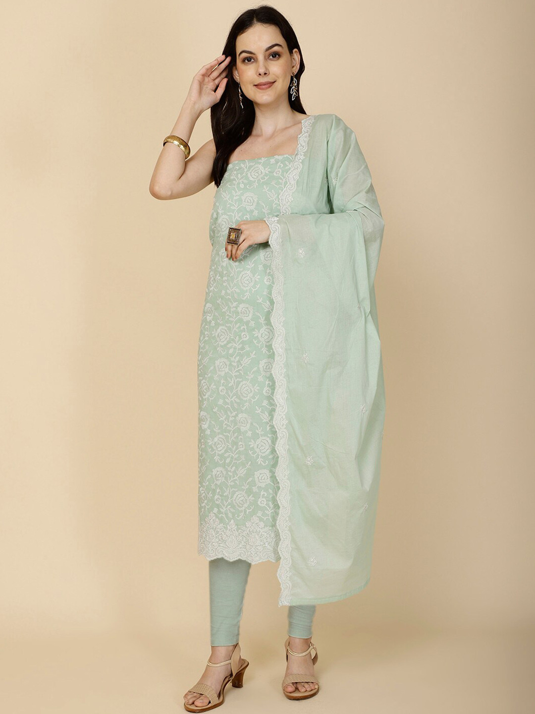 

Meena Bazaar Embroidered Unstitched Dress Material, Green