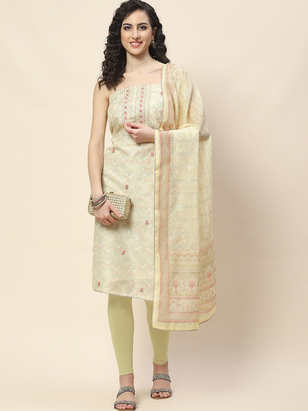 

Meena Bazaar Printed Art Silk Unstitched Dress Material, Yellow