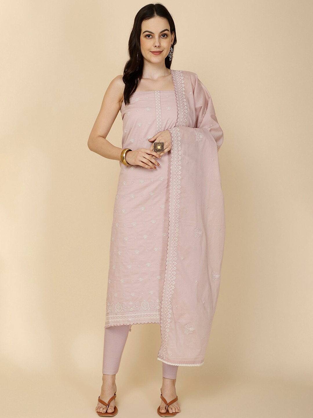 

Meena Bazaar Floral Embroidered Unstitched Dress Material, Lavender