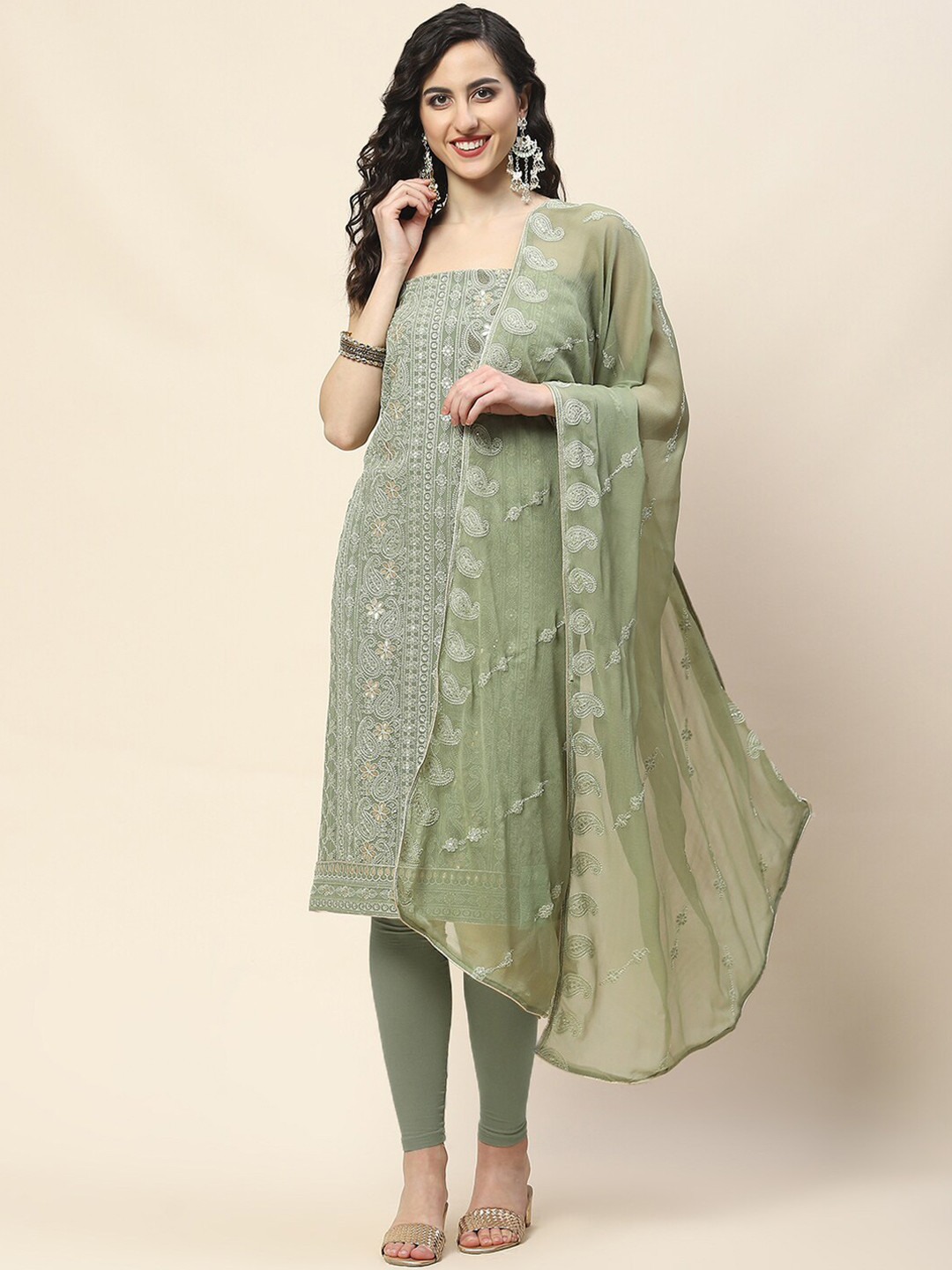 

Meena Bazaar Embroidered Unstitched Dress Material, Green