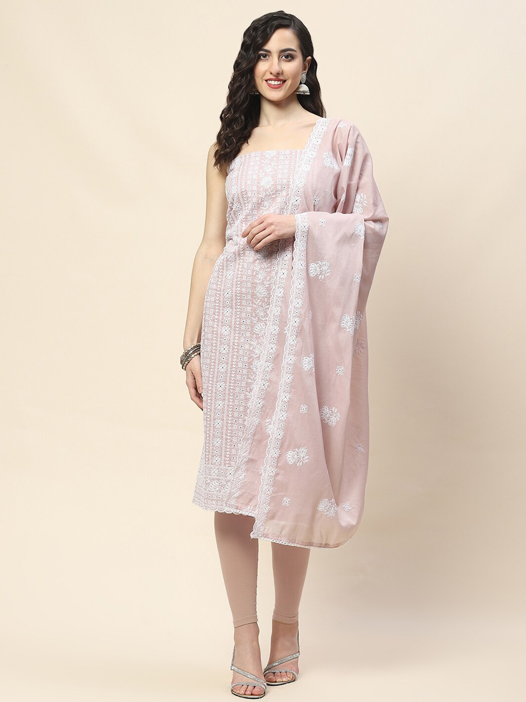 

Meena Bazaar Embroidered Unstitched Dress Material, Peach