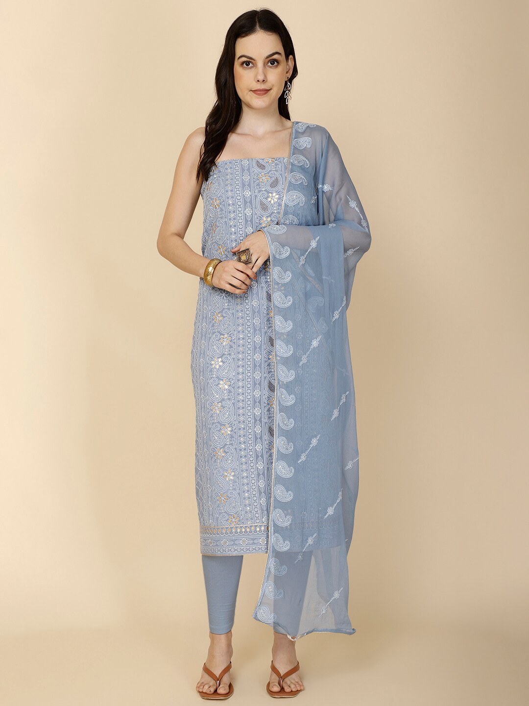

Meena Bazaar Embroidered Unstitched Dress Material, Blue