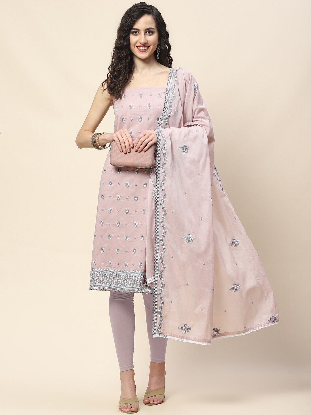 

Meena Bazaar Embroidered Unstitched Dress Material, Pink