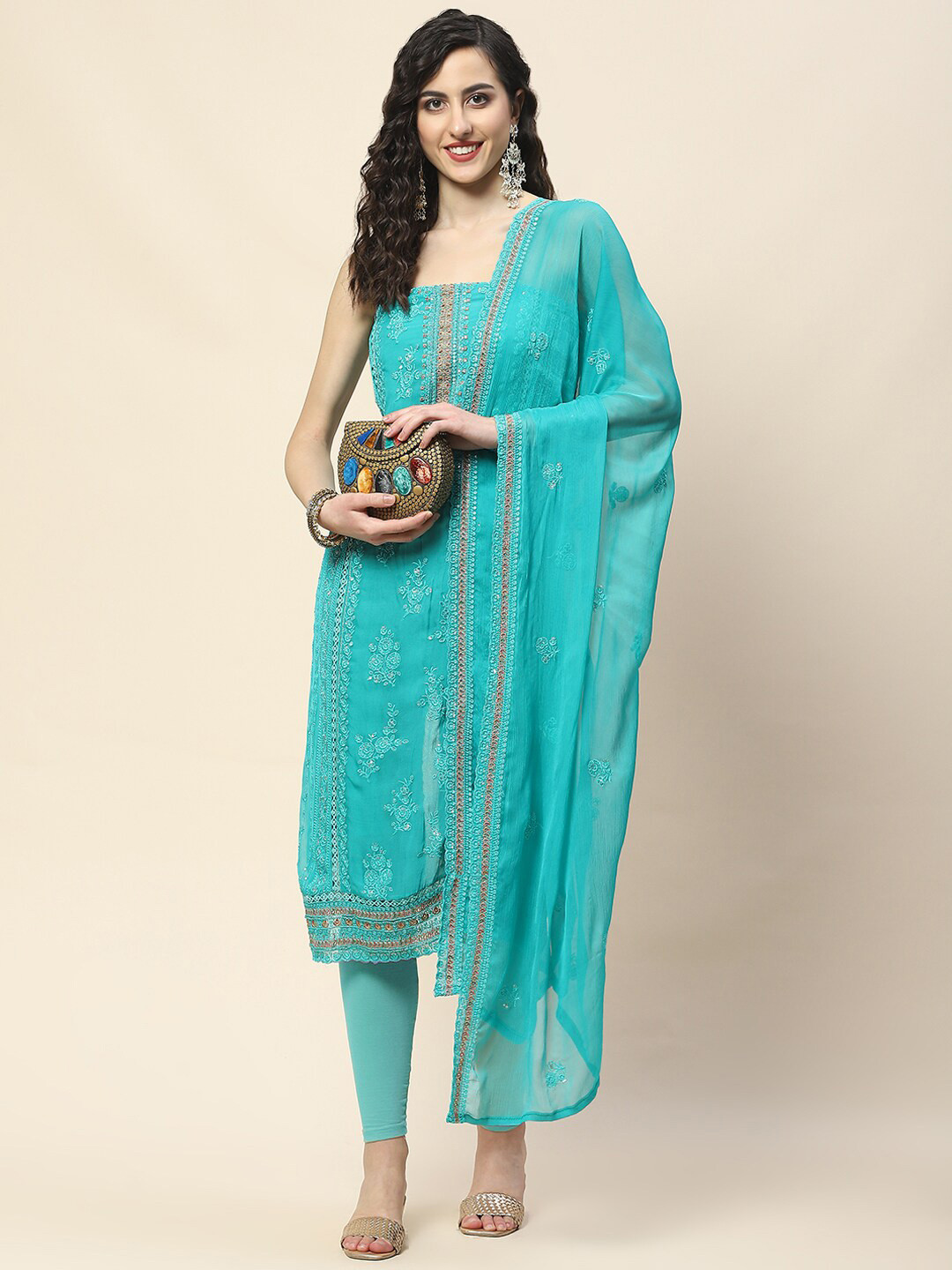 

Meena Bazaar Embroidered Unstitched Dress Material, Blue