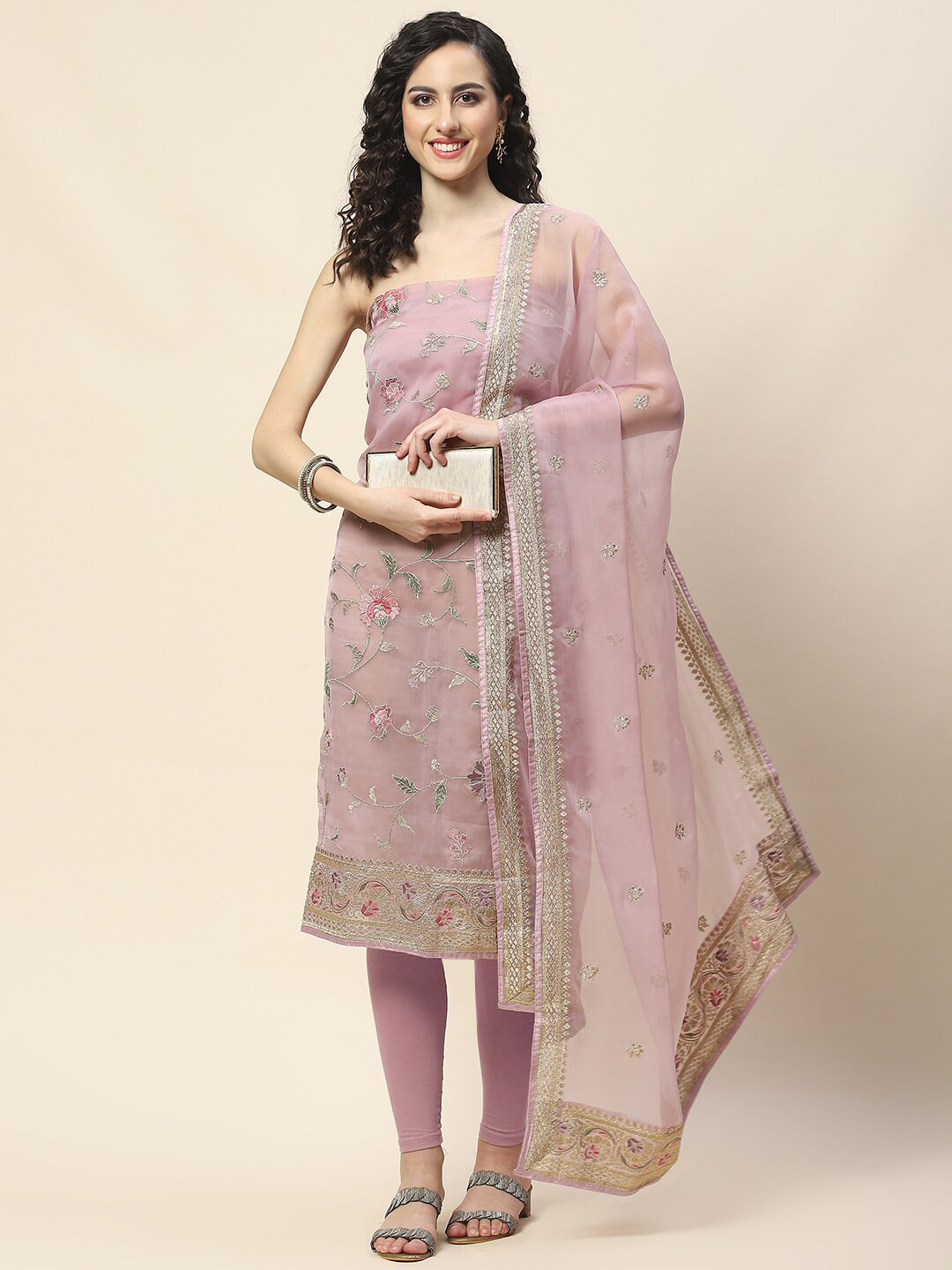 

Meena Bazaar Embroidered Organza Unstitched Dress Material, Lavender