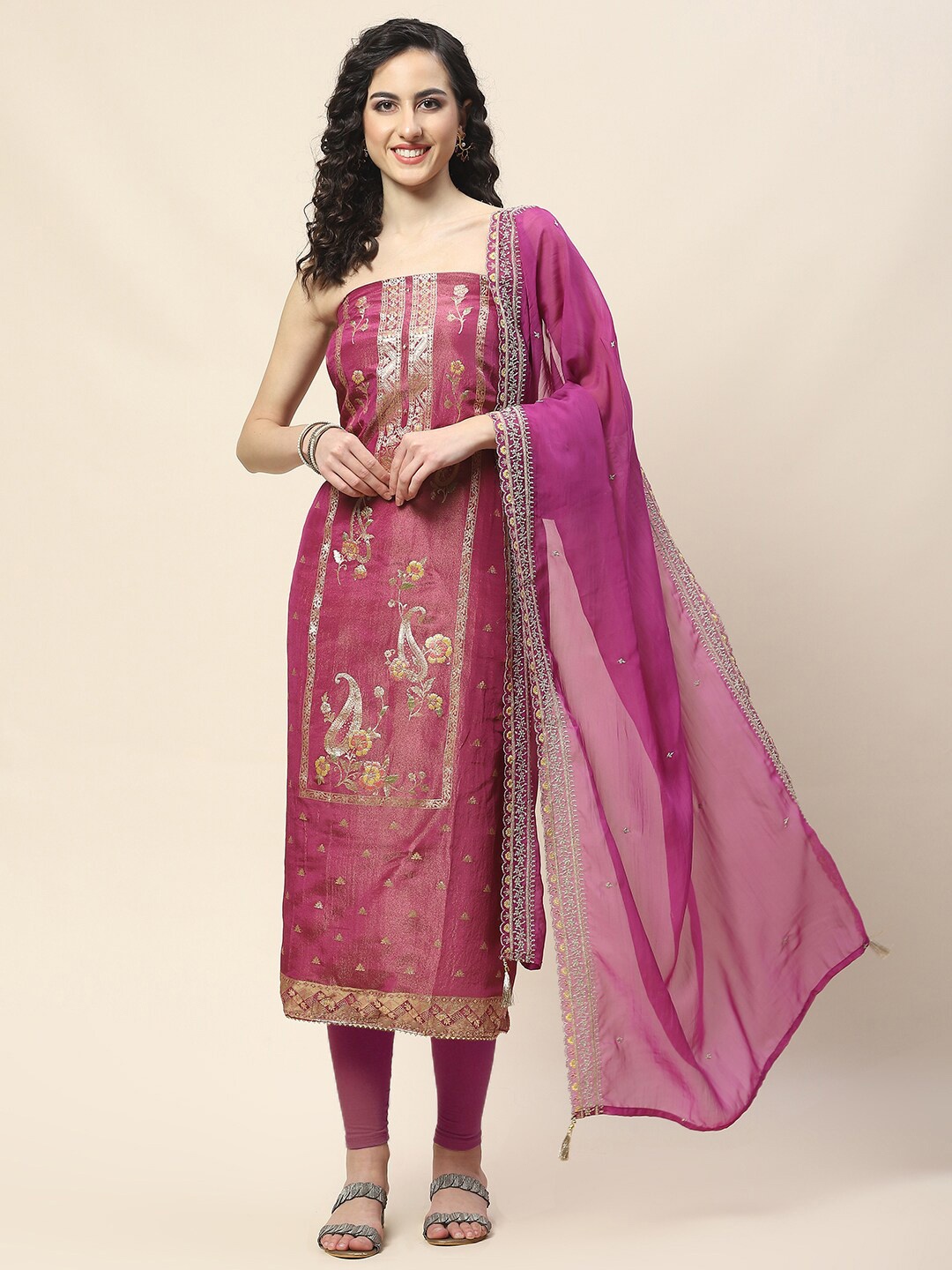 

Meena Bazaar Art Silk Unstitched Dress Material, Magenta