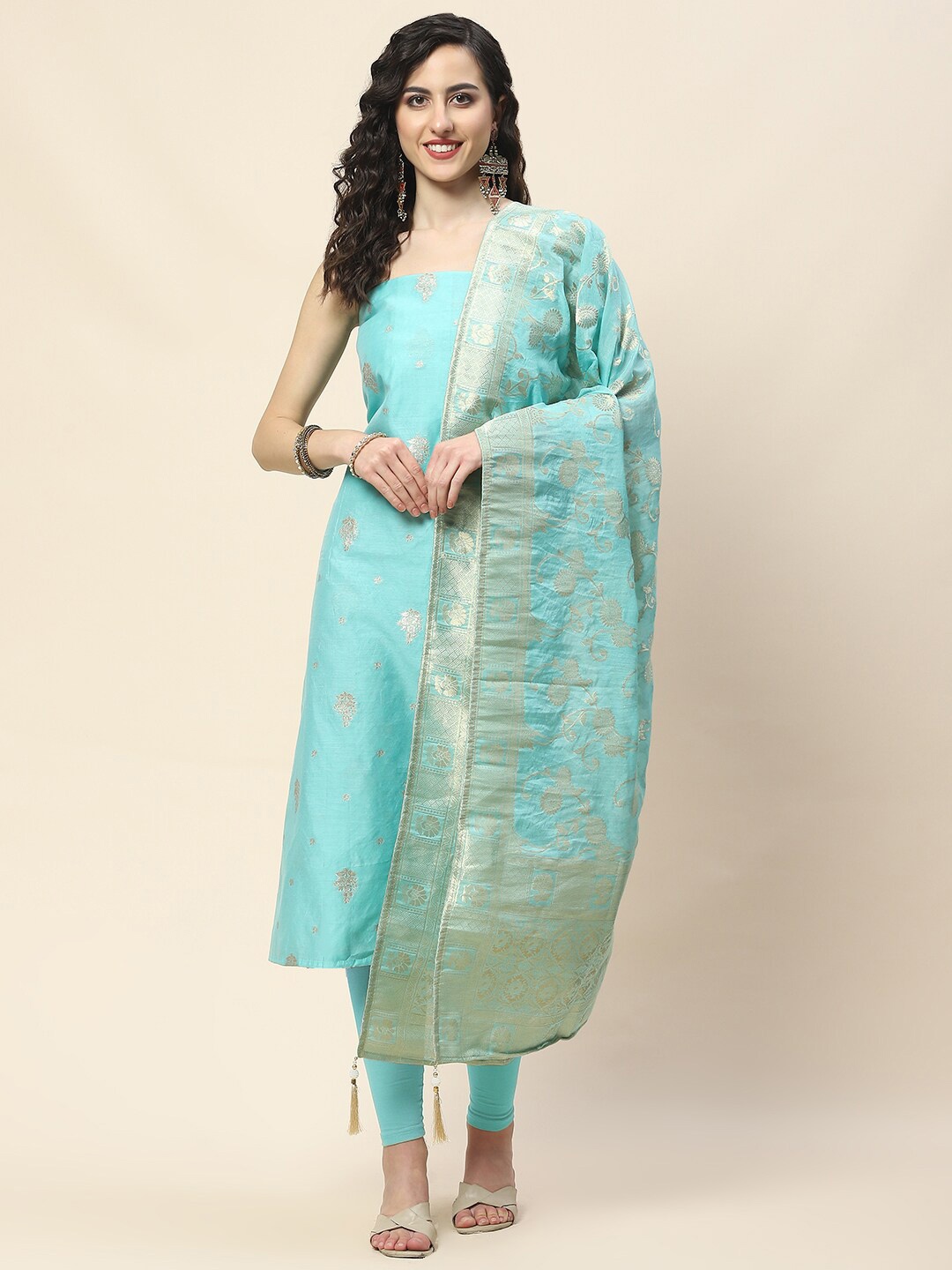 

Meena Bazaar Art Silk Unstitched Dress Material, Blue