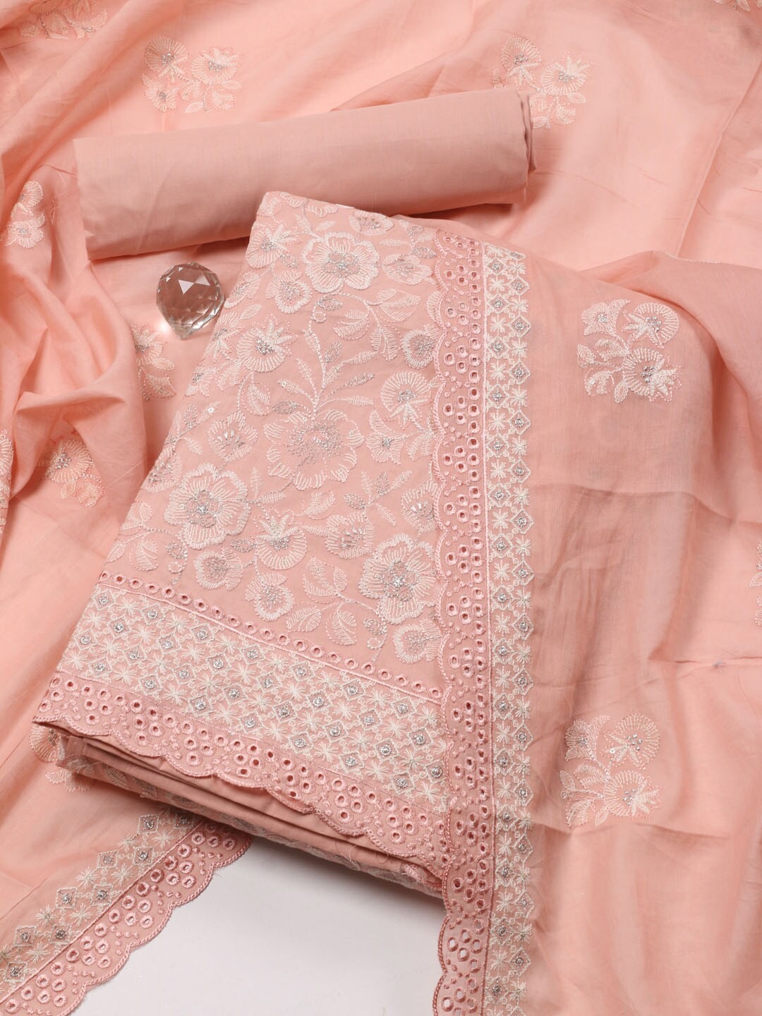 

Meena Bazaar Embroidered Unstitched Dress Material, Peach
