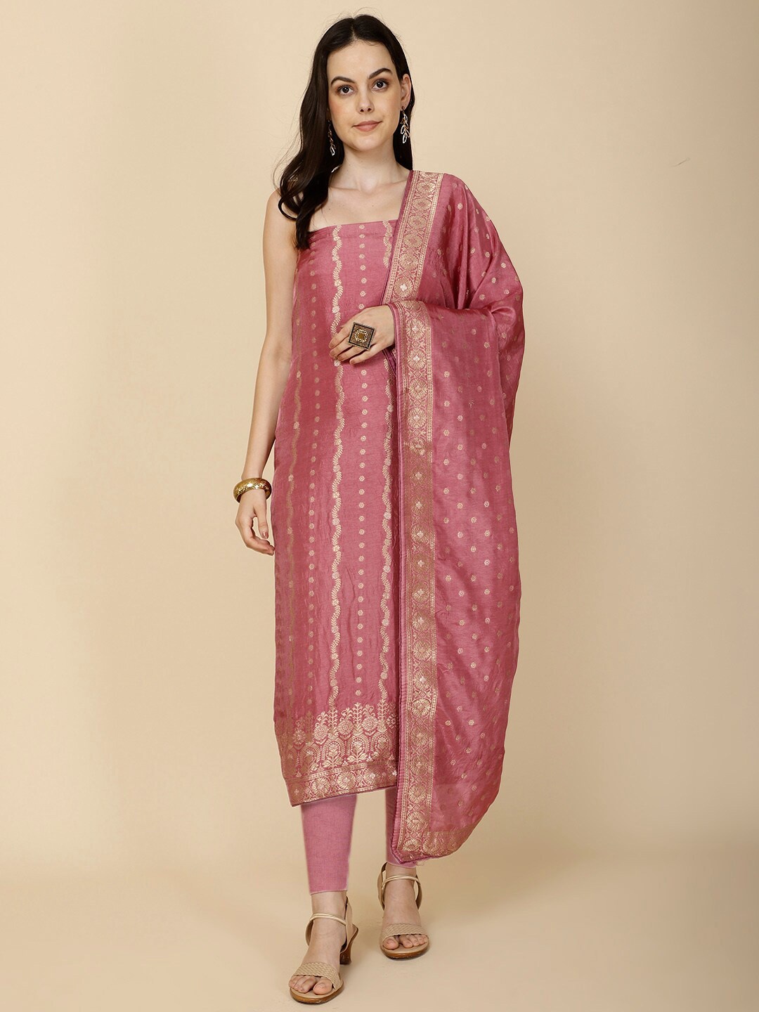 

Meena Bazaar Art Silk Unstitched Dress Material, Pink