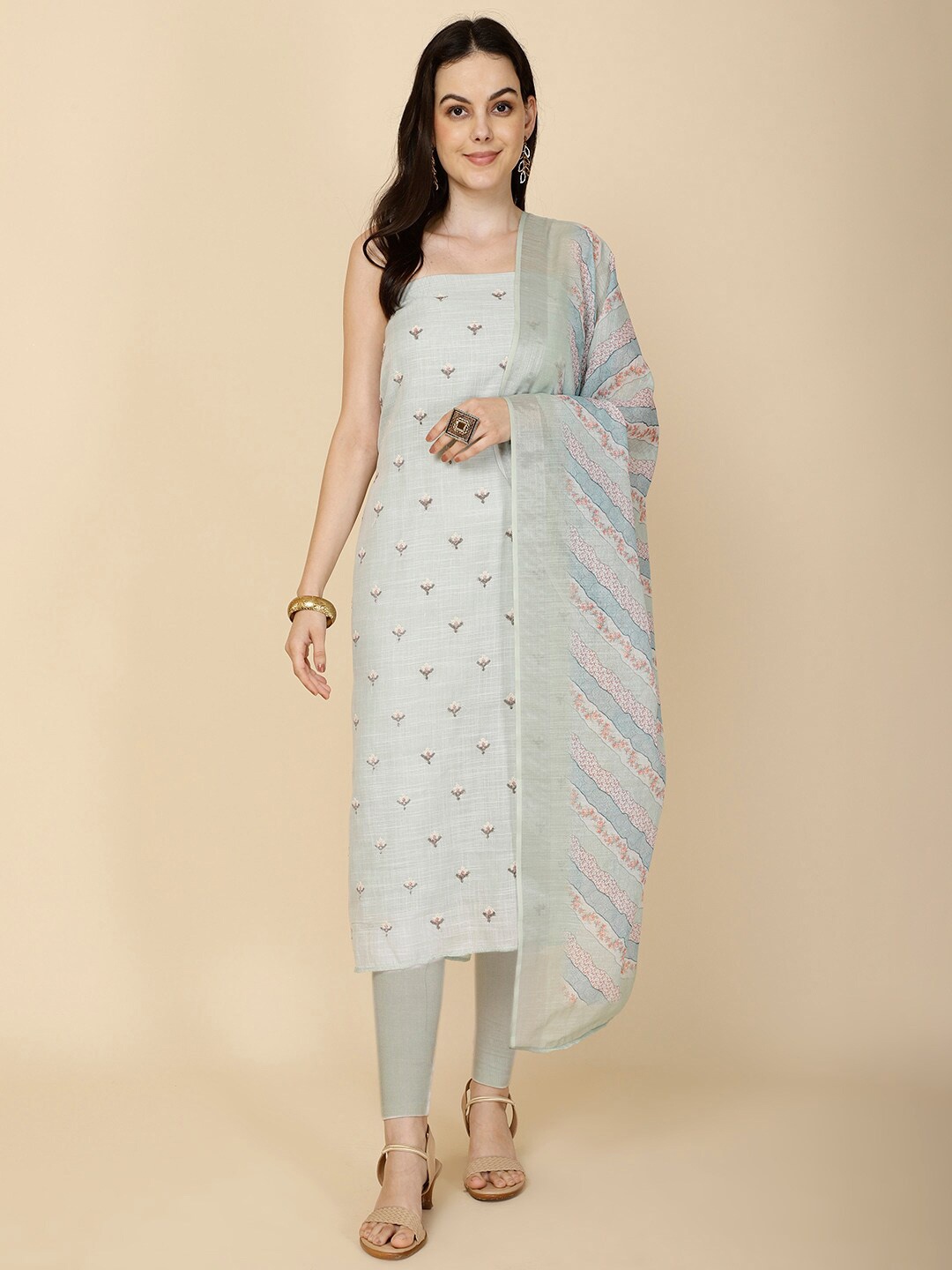 

Meena Bazaar Embroidered Linen Unstitched Dress Material, Blue