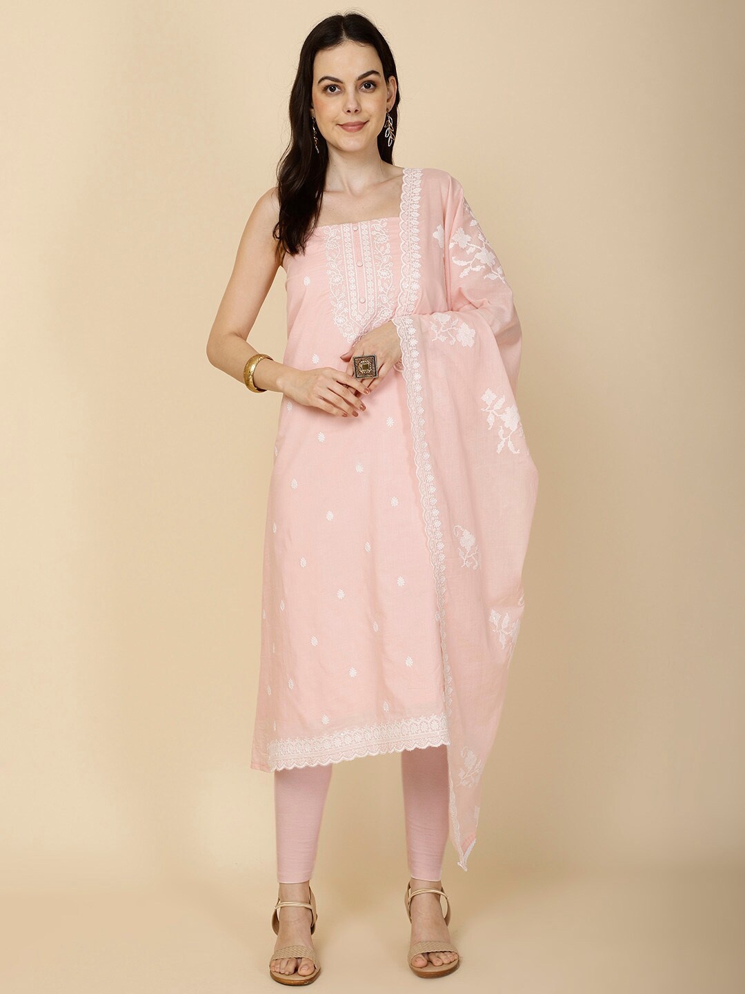 

Meena Bazaar Floral Embroidered Unstitched Dress Material, Peach