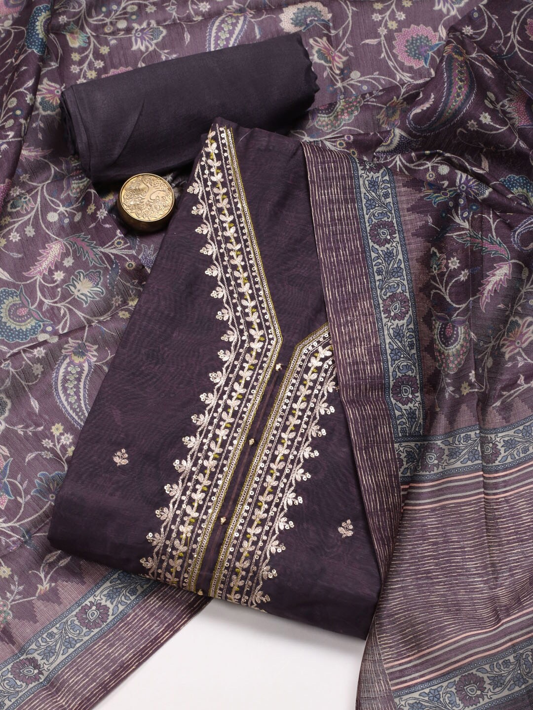 

Meena Bazaar Printed Art Silk Unstitched Dress Material, Purple