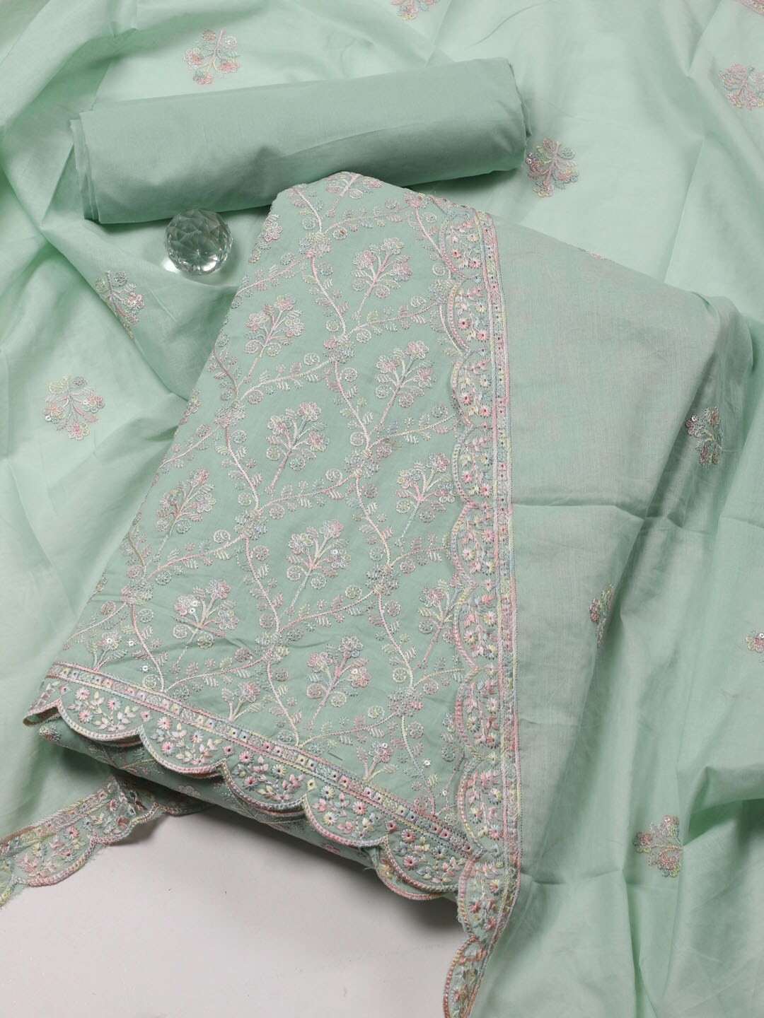 

Meena Bazaar Embroidered Unstitched Dress Material, Green