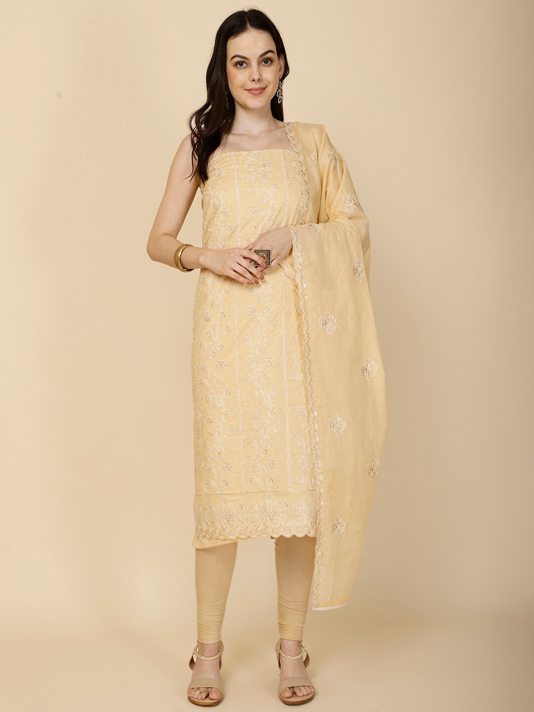 

Meena Bazaar Floral Embroidered Unstitched Dress Material, Yellow