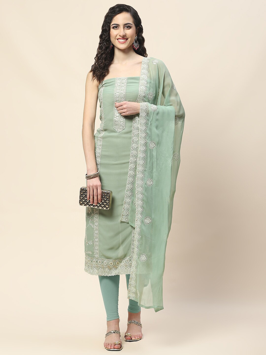 

Meena Bazaar Embroidered Unstitched Dress Material, Green