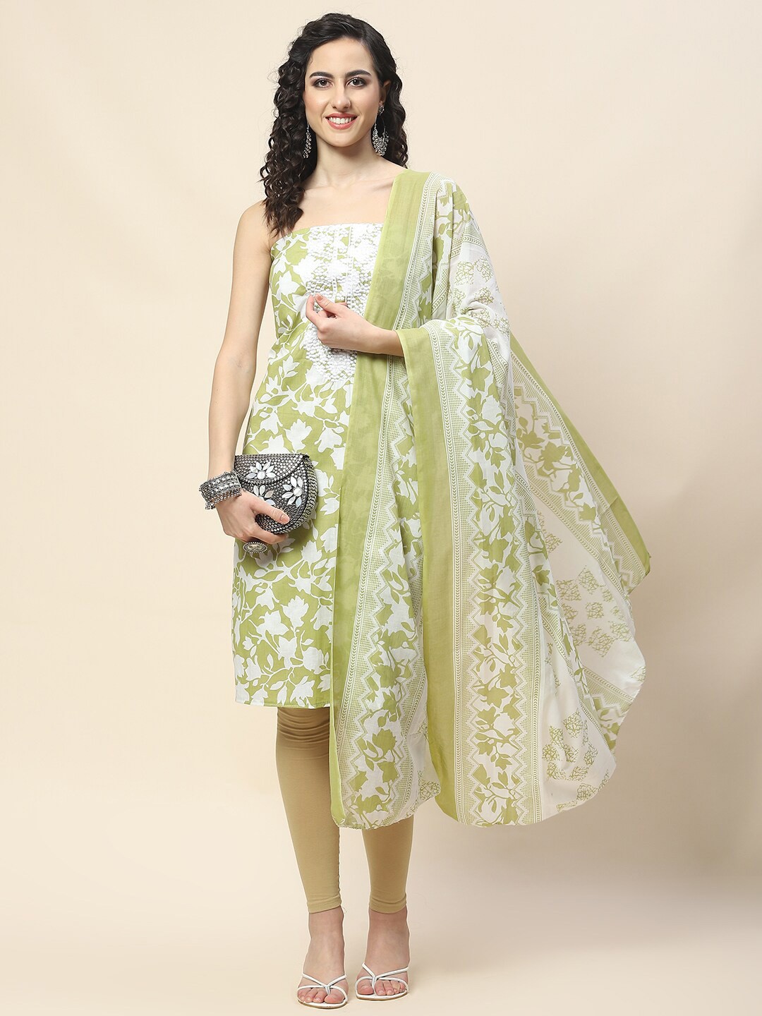 

Meena Bazaar Printed Unstitched Dress Material, Green