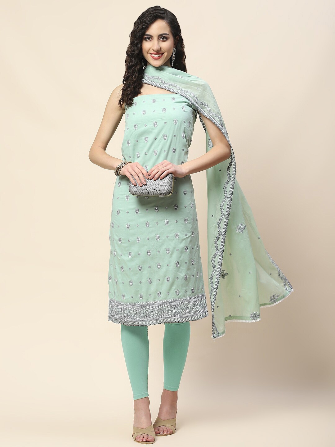 

Meena Bazaar Embroidered Unstitched Dress Material, Green