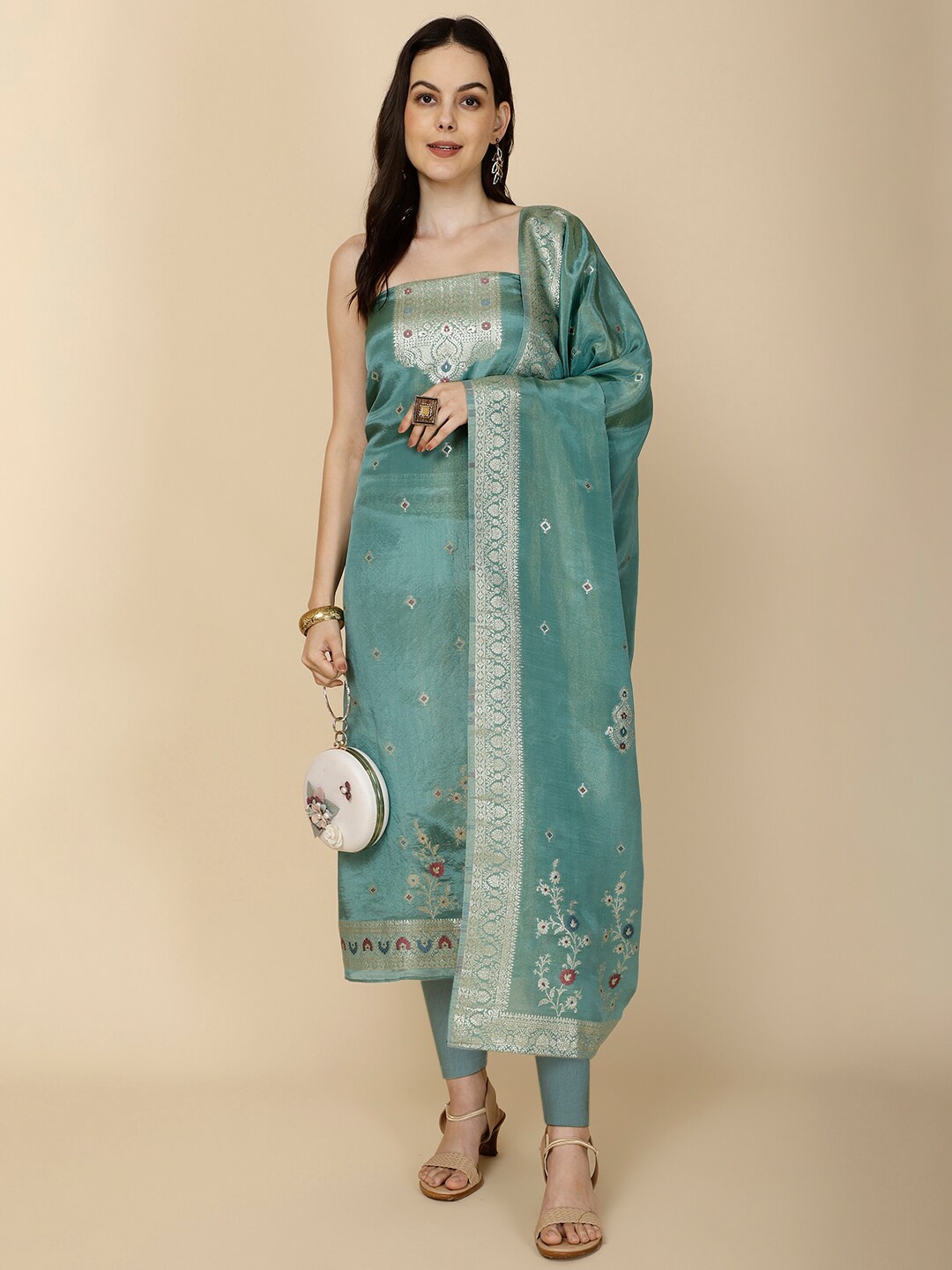 

Meena Bazaar Unstitched Dress Material, Blue