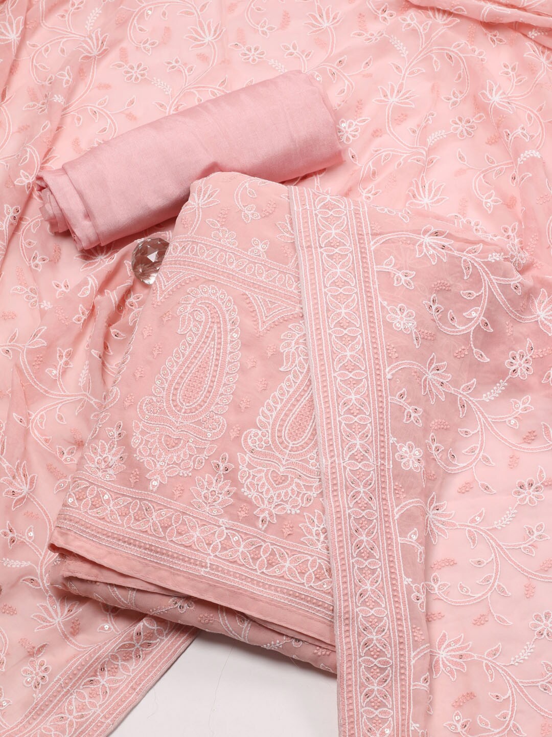 

Meena Bazaar Floral Embroidered Unstitched Dress Material, Peach