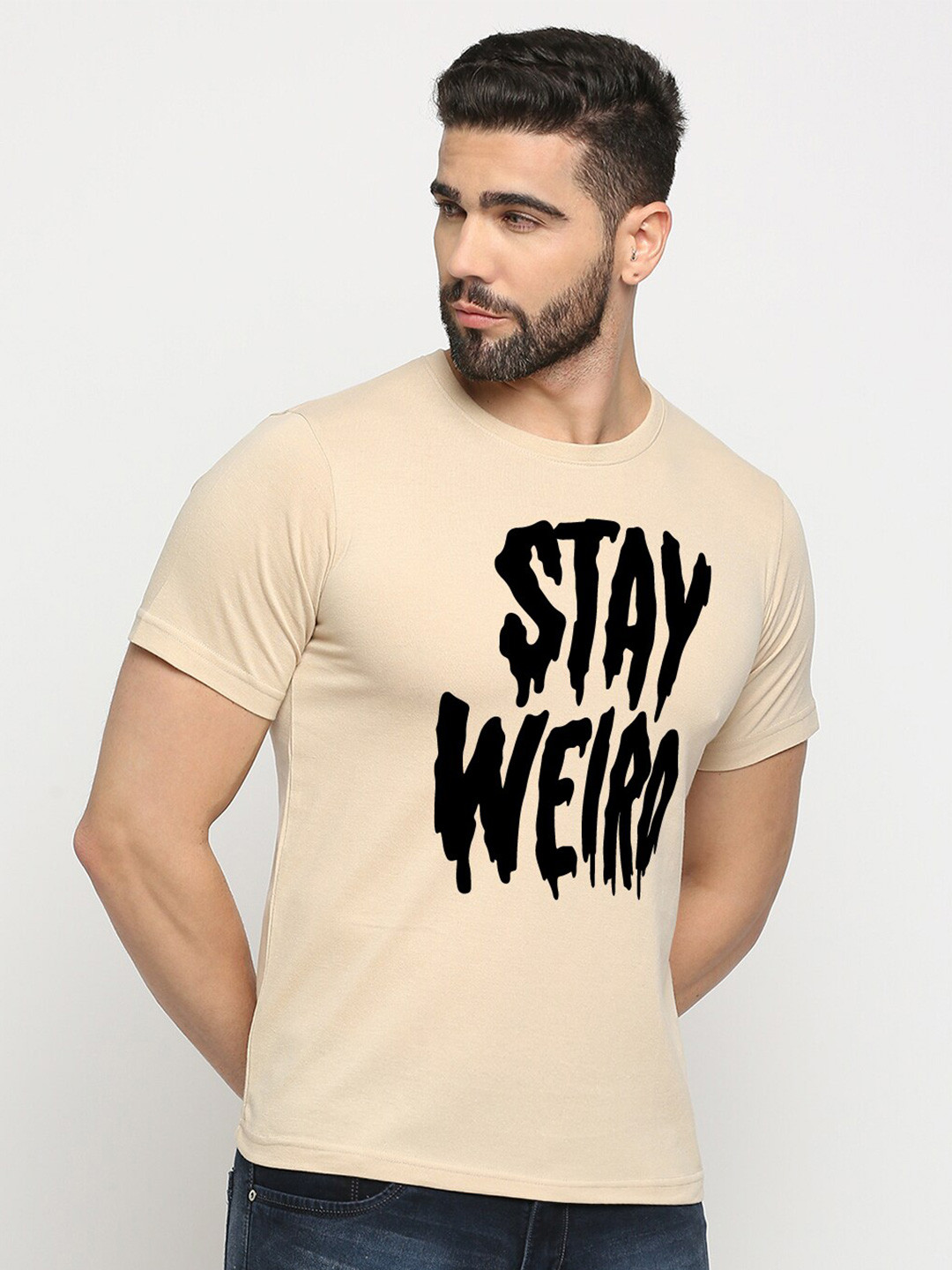 

MOD ECRU Unisex Typography Printed Pockets T-shirt, Cream