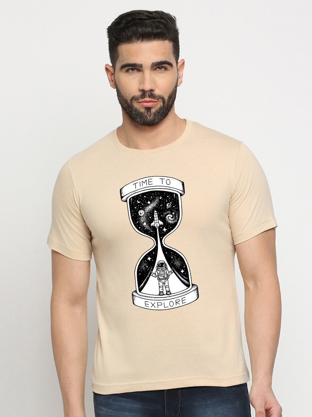 

MOD ECRU Unisex Printed Raw Edge T-shirt, Cream