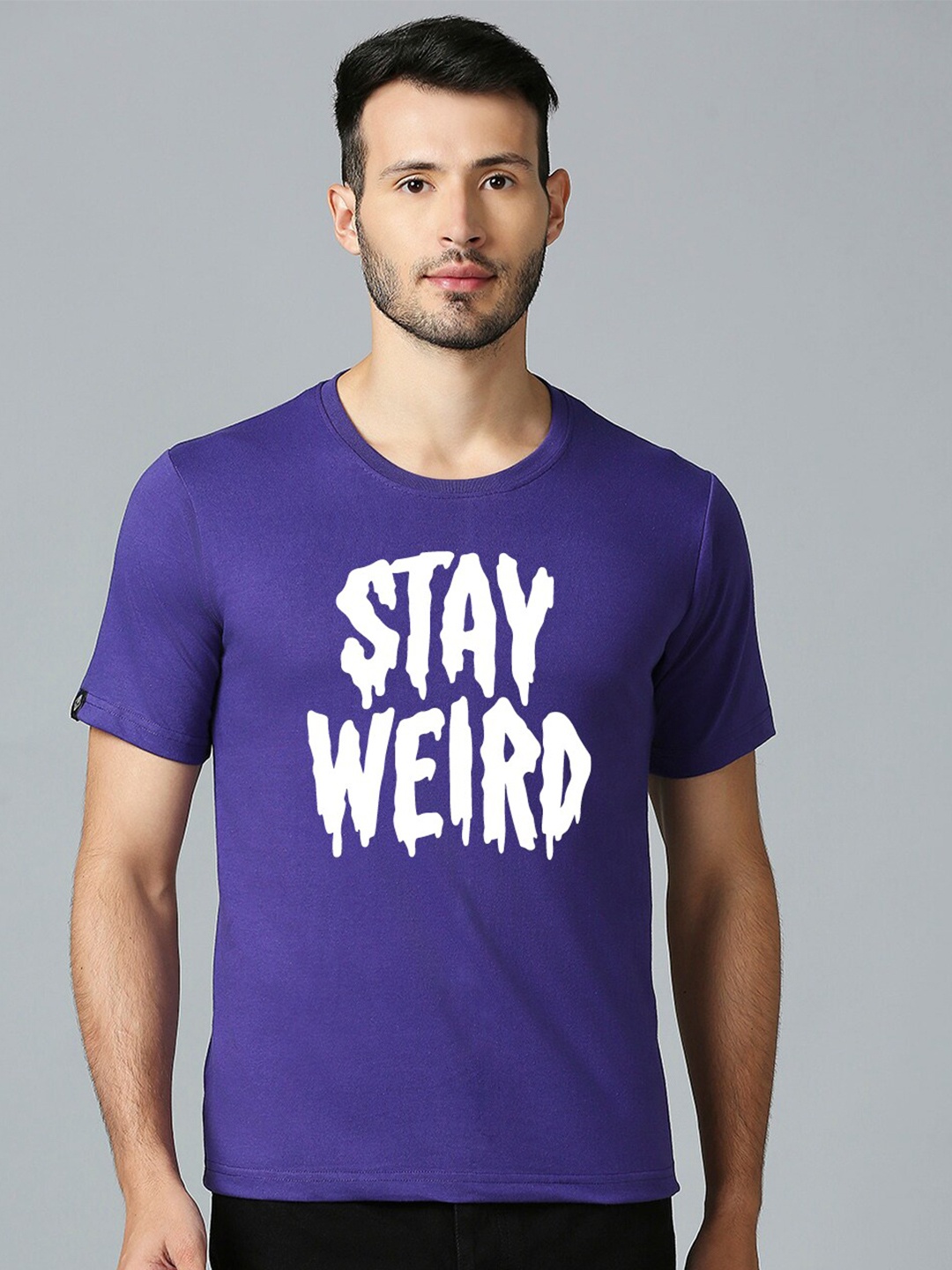 

MOD ECRU Unisex Printed V-Neck Raw Edge T-shirt, Purple