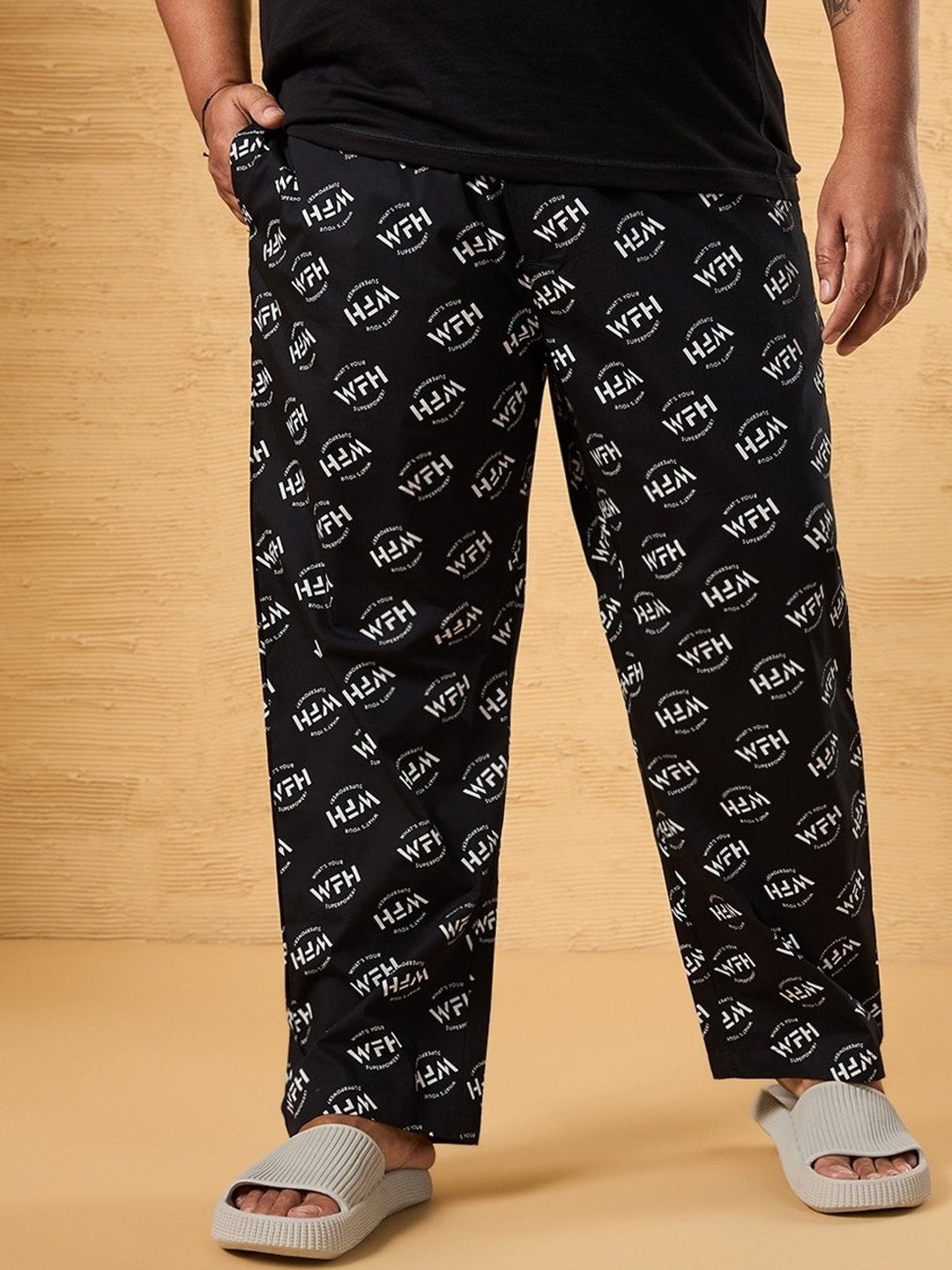 

Bewakoof Plus Men Printed Oversized Lounge Pant, Black