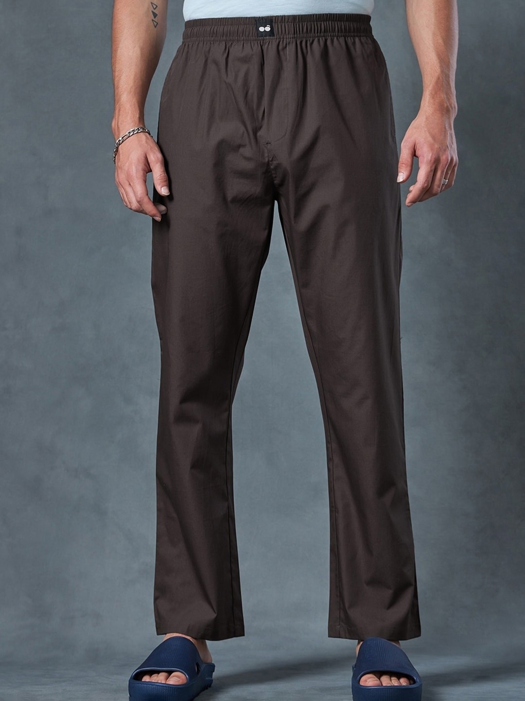 

Bewakoof Men Cotton Straight Leg Lounge Pants, Brown