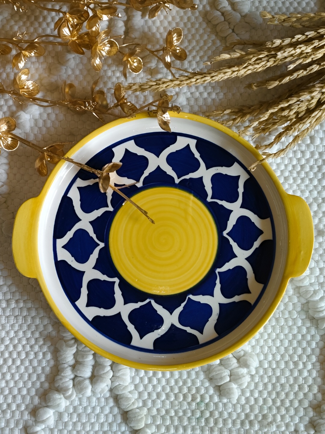

NIYARA Yellow & Blue Printed Ceramic Serving Plate