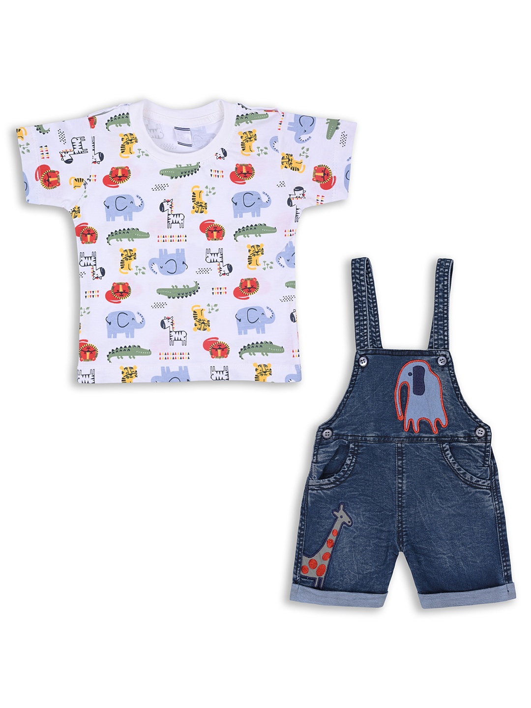 

Wish Karo Boys Printed Pure Cotton T-shirt & Dungarees, Blue