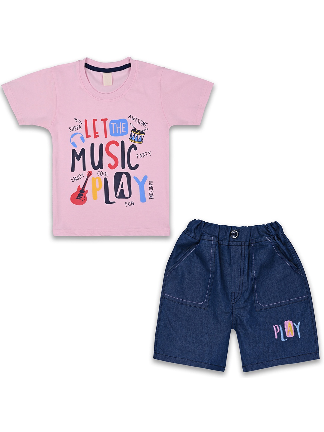 

Wish Karo Boys Printed Cotton T-shirt with Shorts, Pink